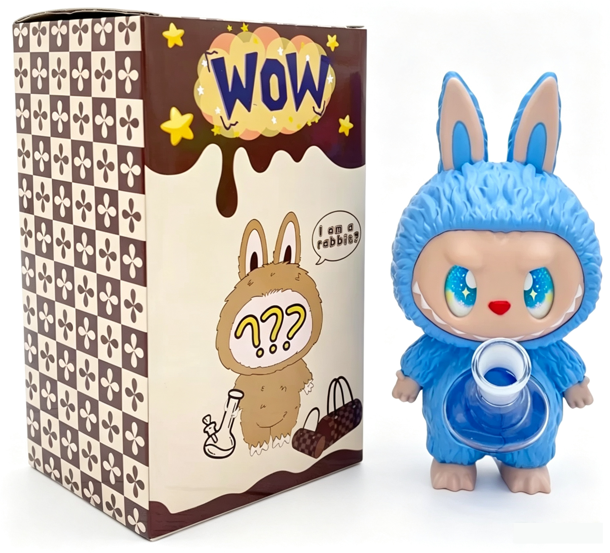 8.27 Inch Fluffy Labubu Bunny PVC Silicone Water Pipe with Borosilicate Glass Parts HSV20 - Image 3