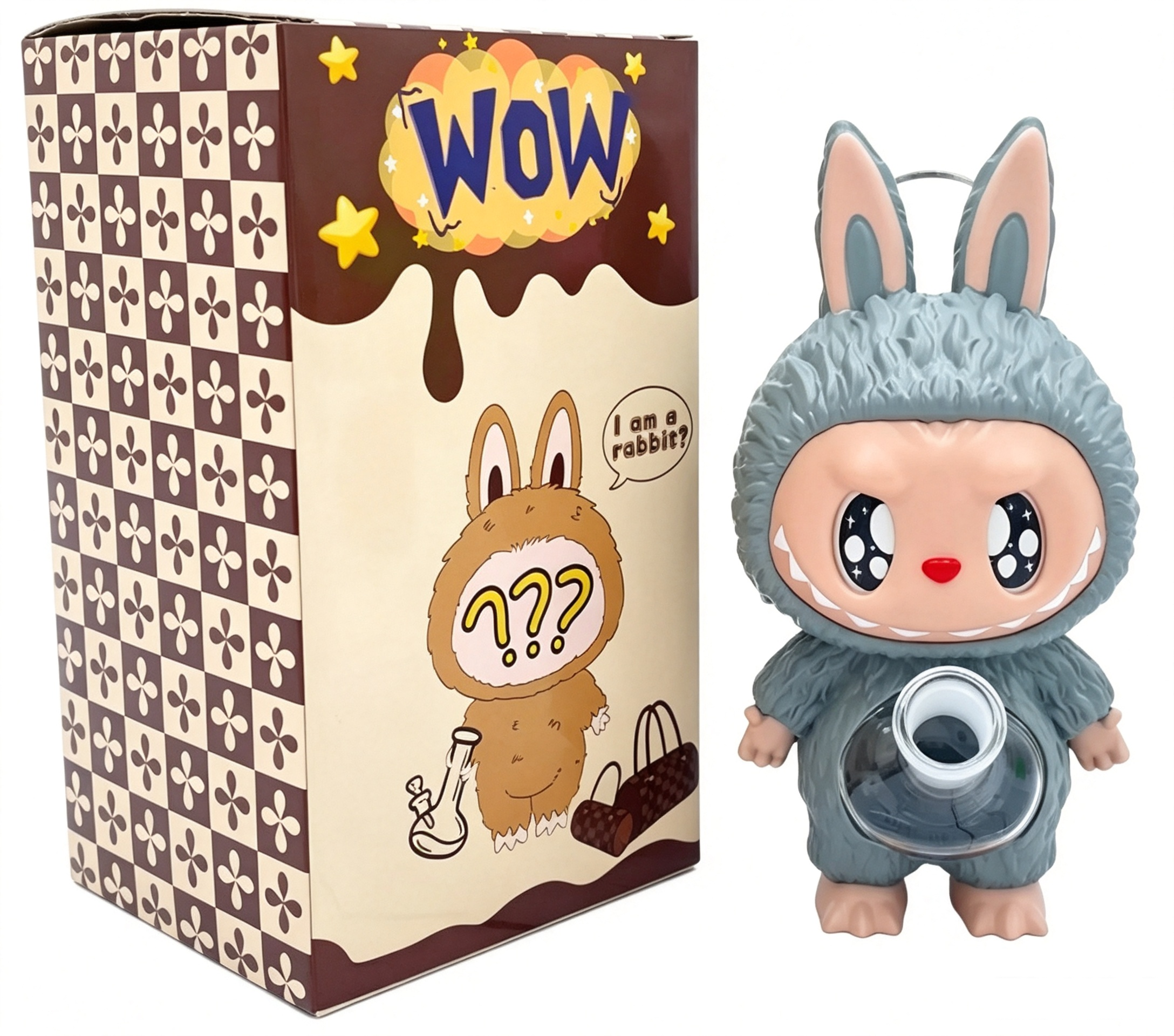8.27 Inch Fluffy Labubu Bunny PVC Silicone Water Pipe with Borosilicate Glass Parts HSV20 - Image 4