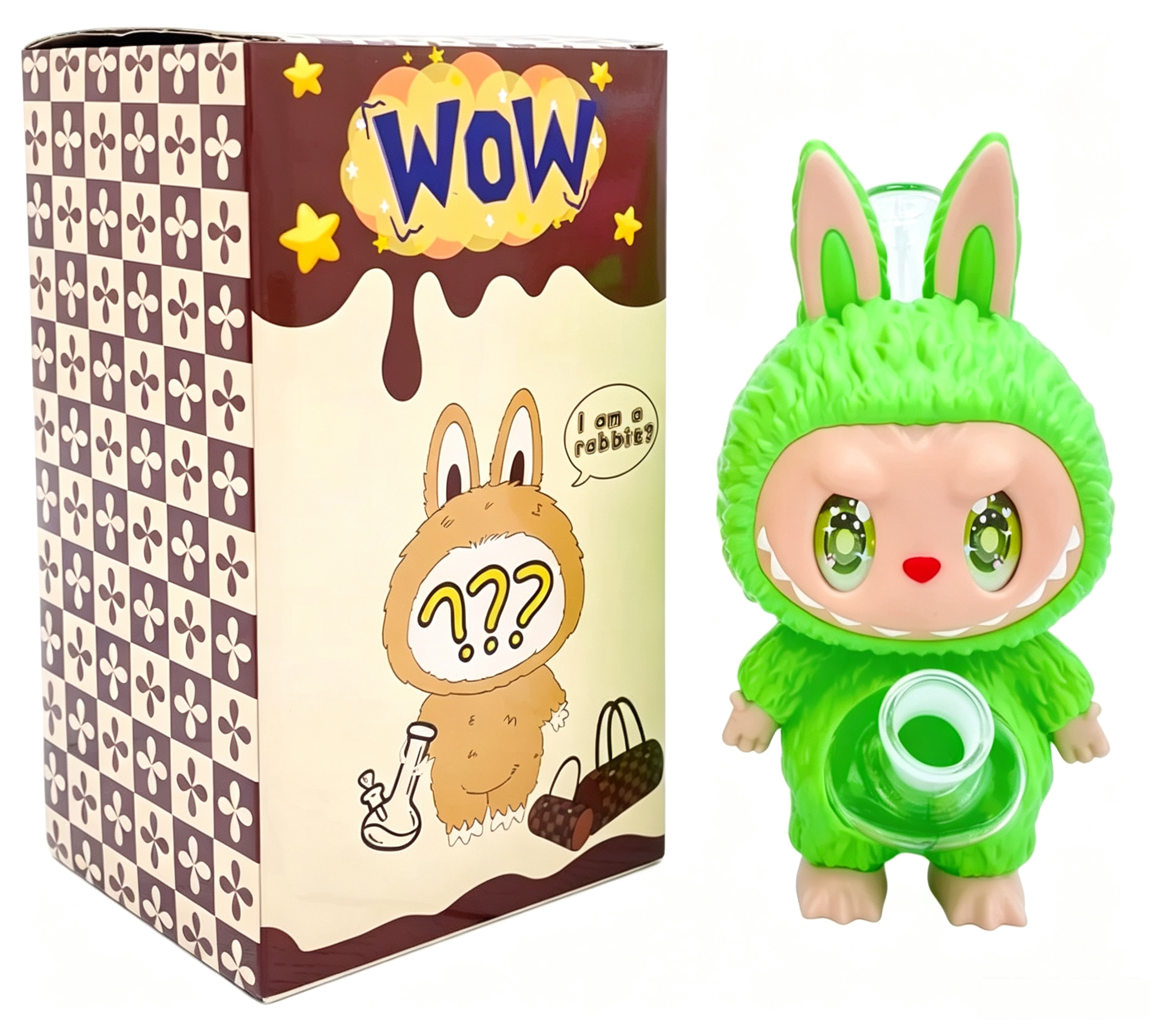 8.27 Inch Fluffy Labubu Bunny PVC Silicone Water Pipe with Borosilicate Glass Parts HSV20 - Image 5