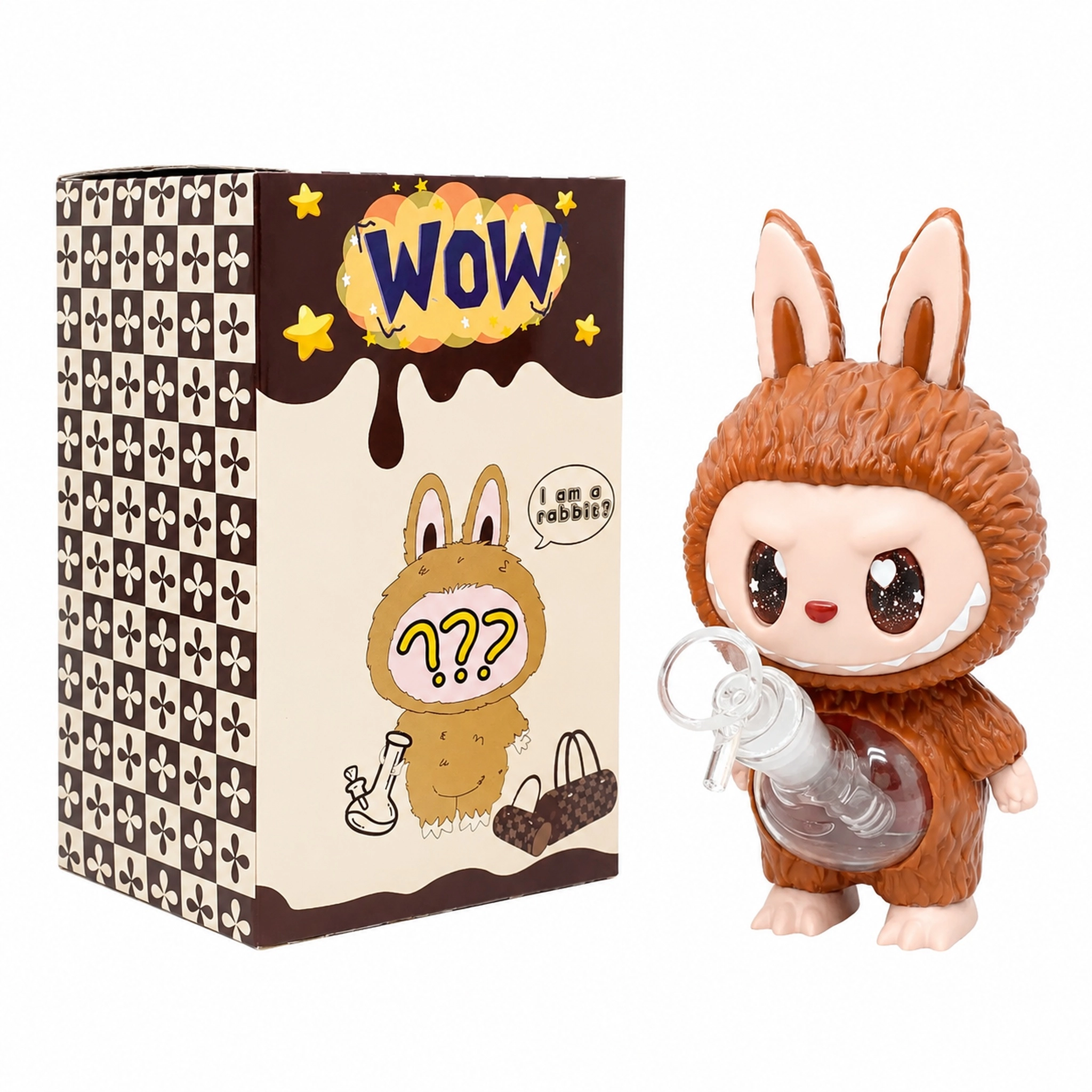 8.27 Inch Fluffy Labubu Bunny PVC Silicone Water Pipe with Borosilicate Glass Parts HSV20 - Image 6