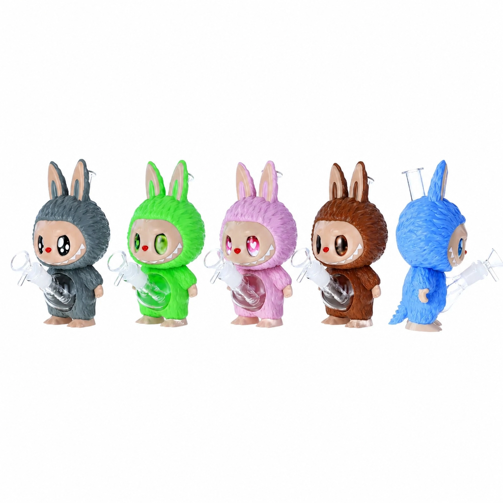 8.27 Inch Fluffy Labubu Bunny PVC Silicone Water Pipe with Borosilicate Glass Parts HSV20