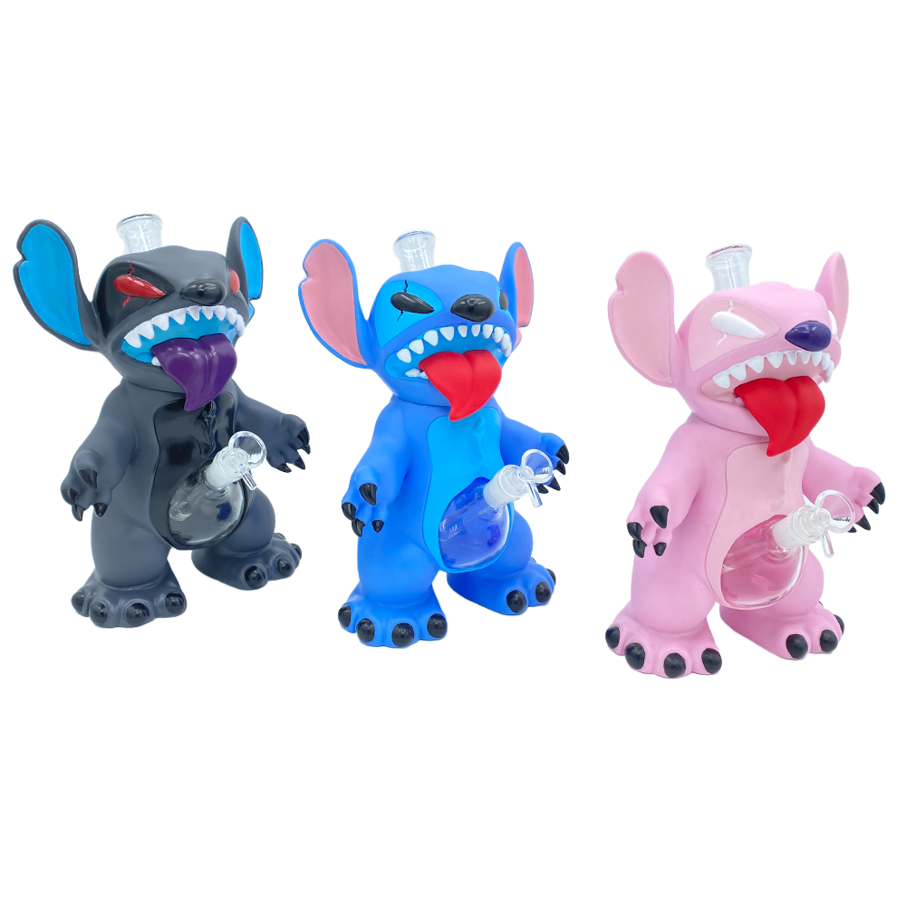 11.22×7.83 Inch Cartoon Stitch Character Water Pipe PVC Outer Shell Borosilicate Glass Chamber HSV22