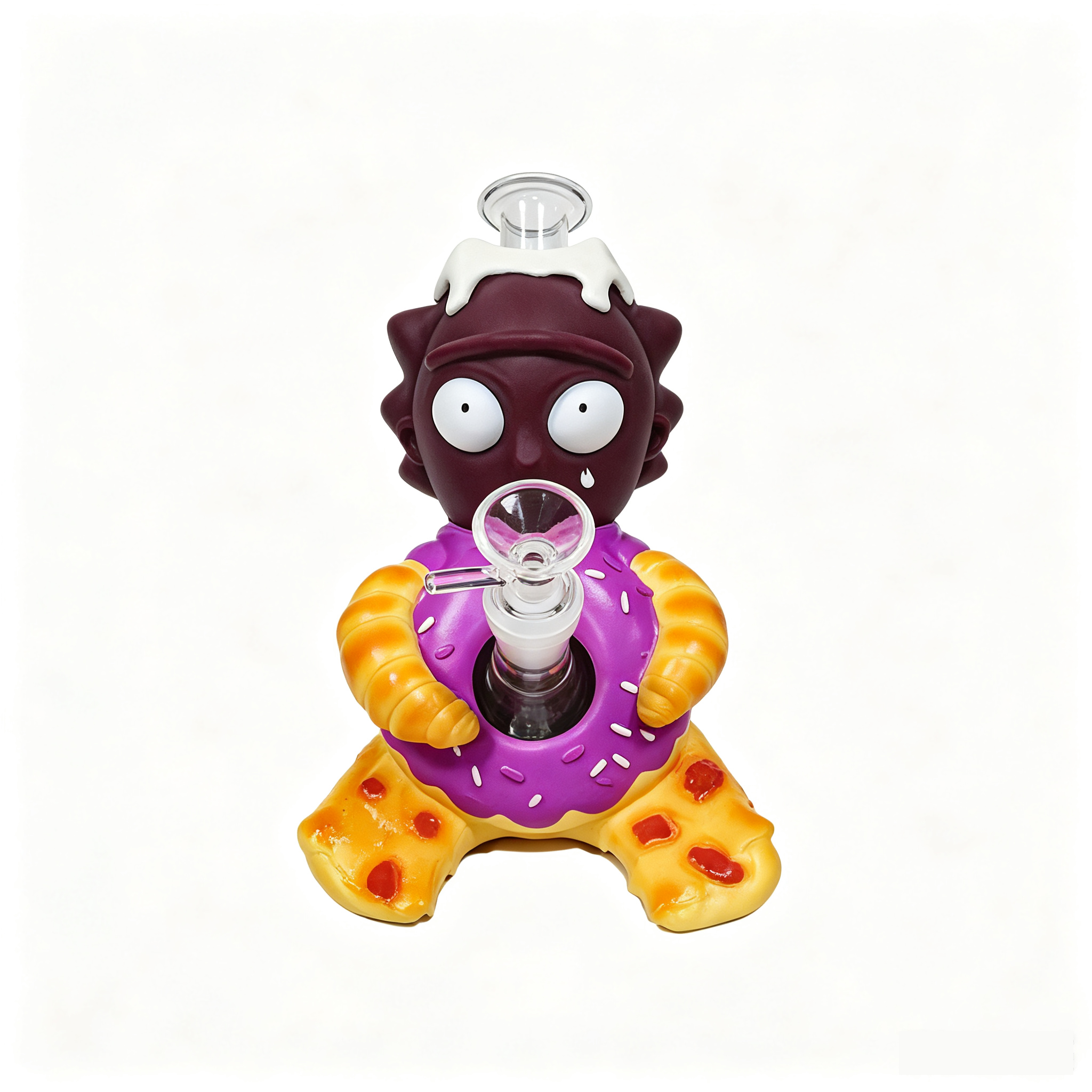8.86” × 6.57” × 5.43” Cartoon Donut Pizza Character Silicone Water Pipe TD011 - Image 3