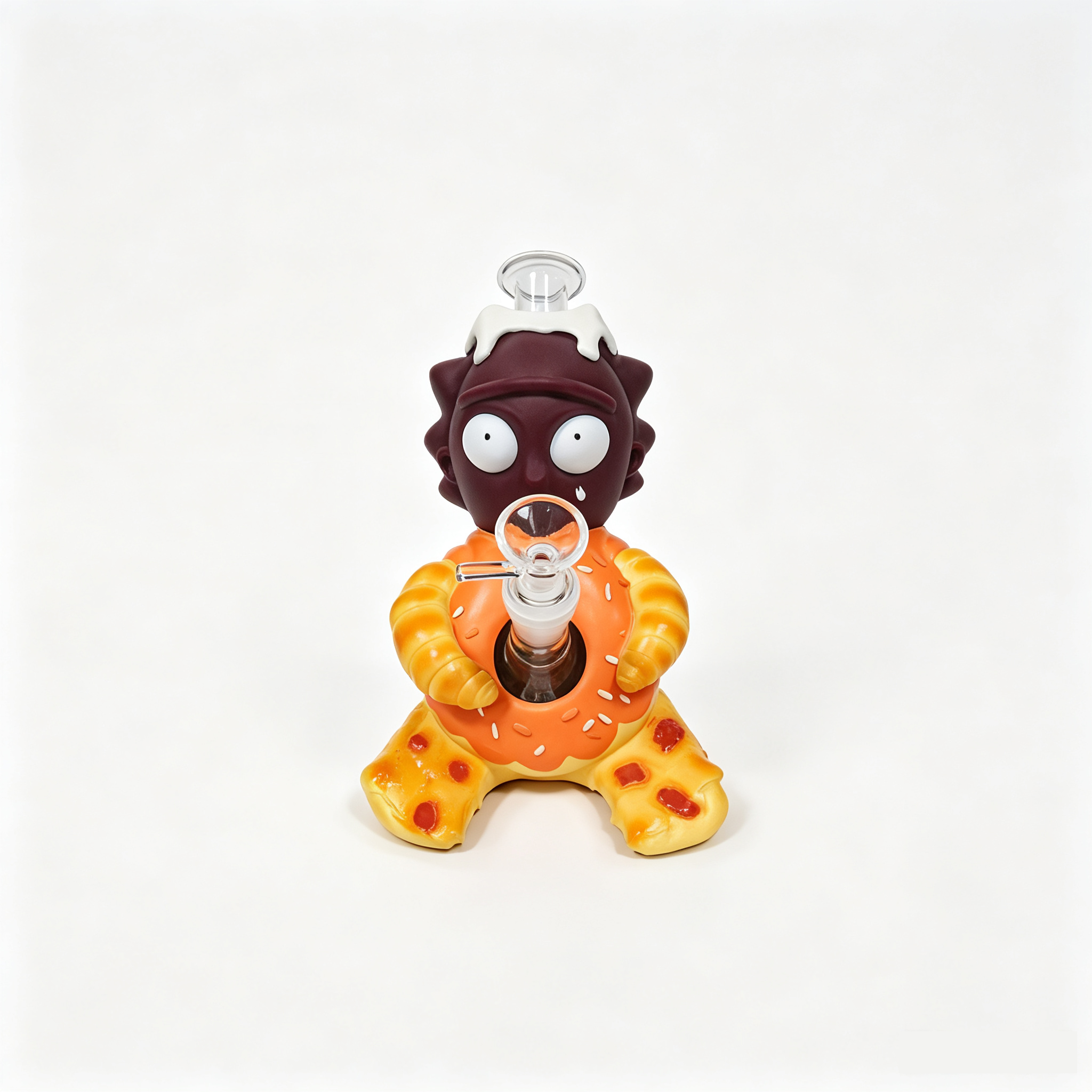 8.86” × 6.57” × 5.43” Cartoon Donut Pizza Character Silicone Water Pipe TD011 - Image 4