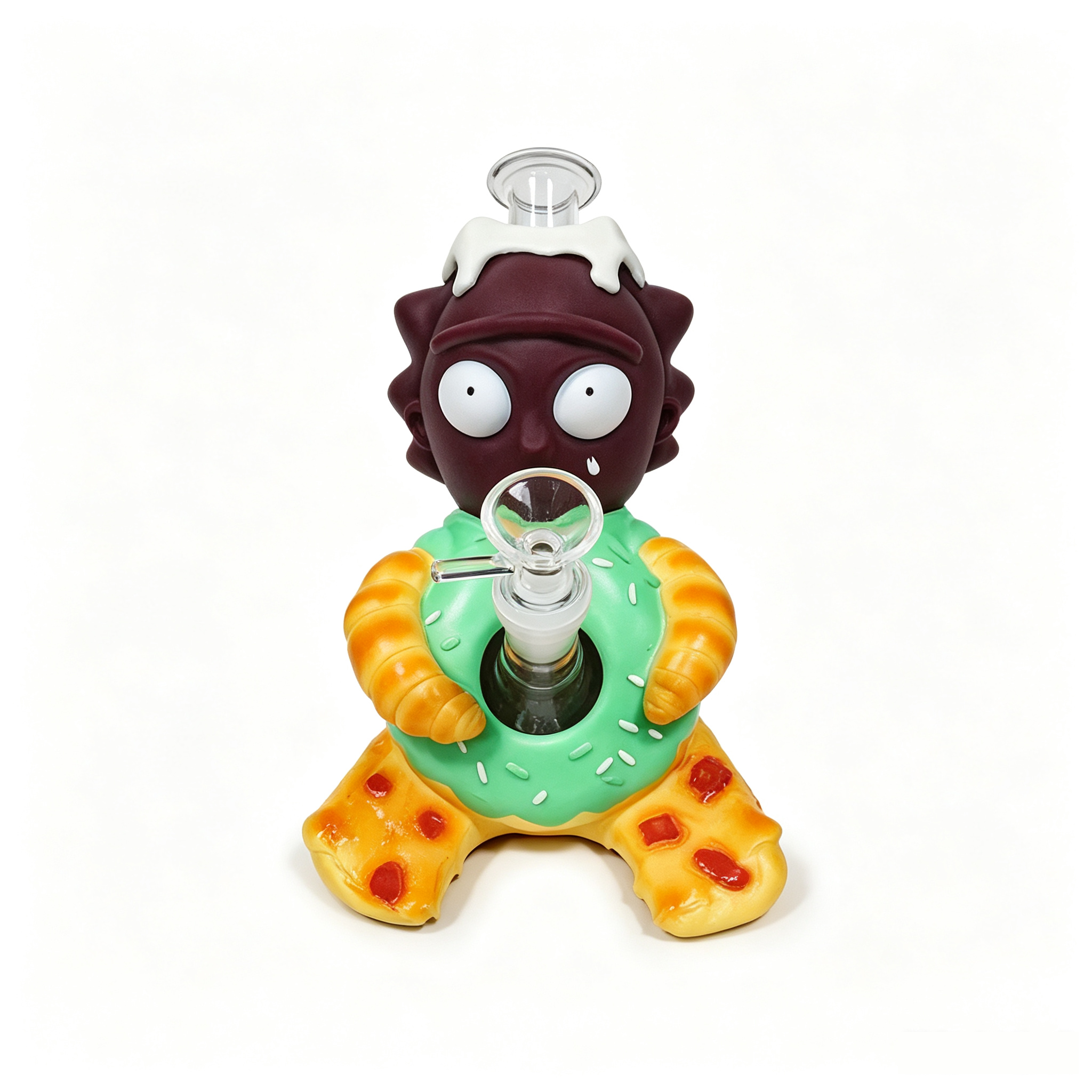 8.86” × 6.57” × 5.43”  Cartoon Donut Pizza Character Silicone Water Pipe TD011