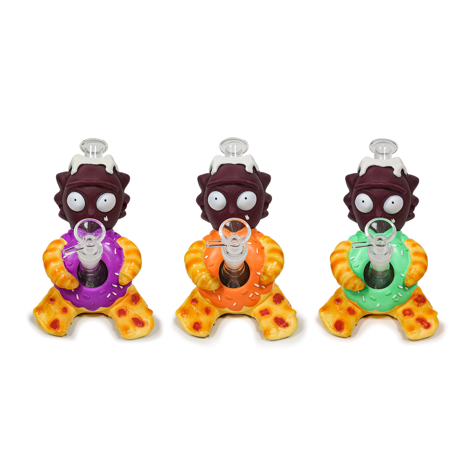 8.86” × 6.57” × 5.43” Cartoon Donut Pizza Character Silicone Water Pipe TD011