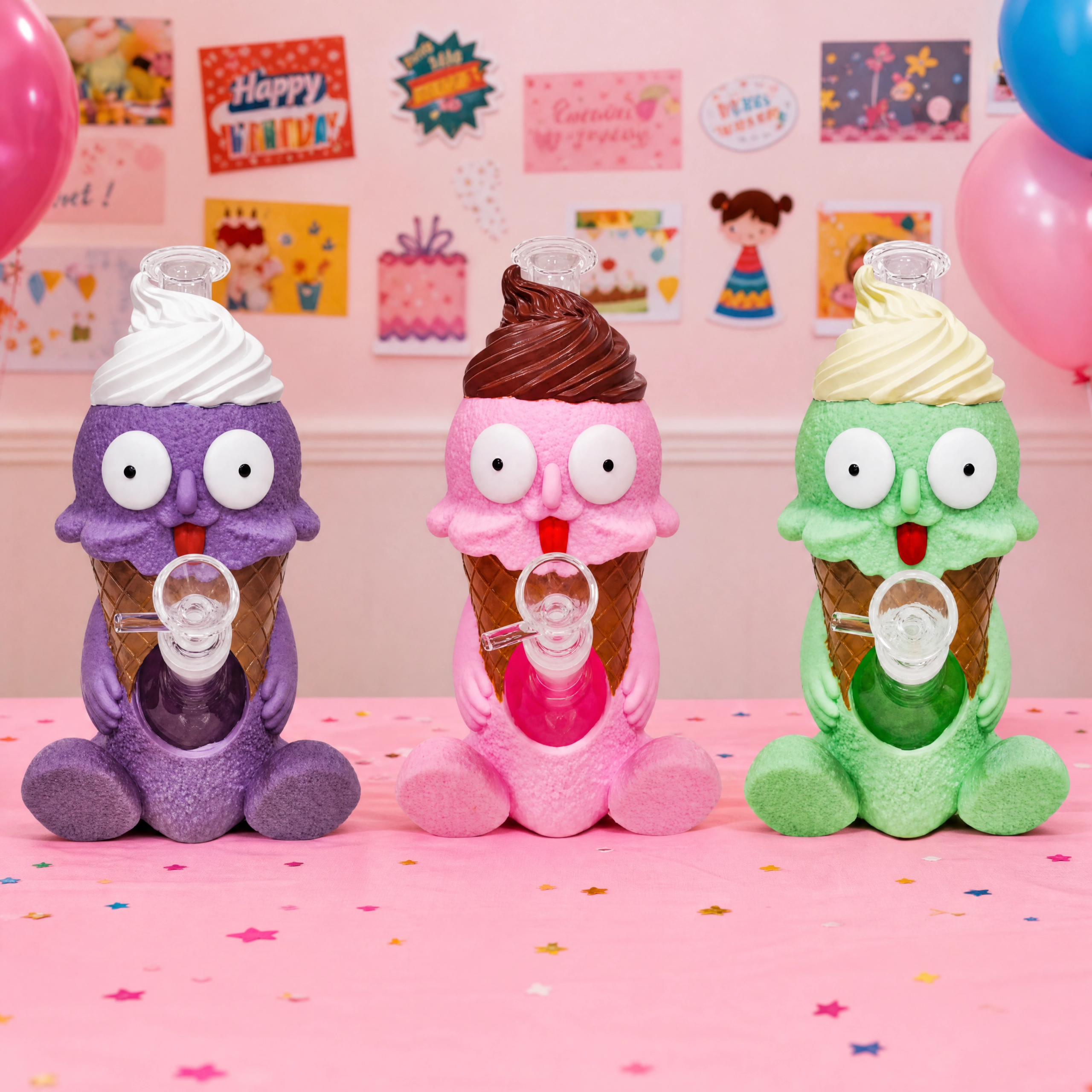 9.25 in × 6.14 in × 5.39 in Cute Ice Cream Monster Silicone Water Pipe TD012