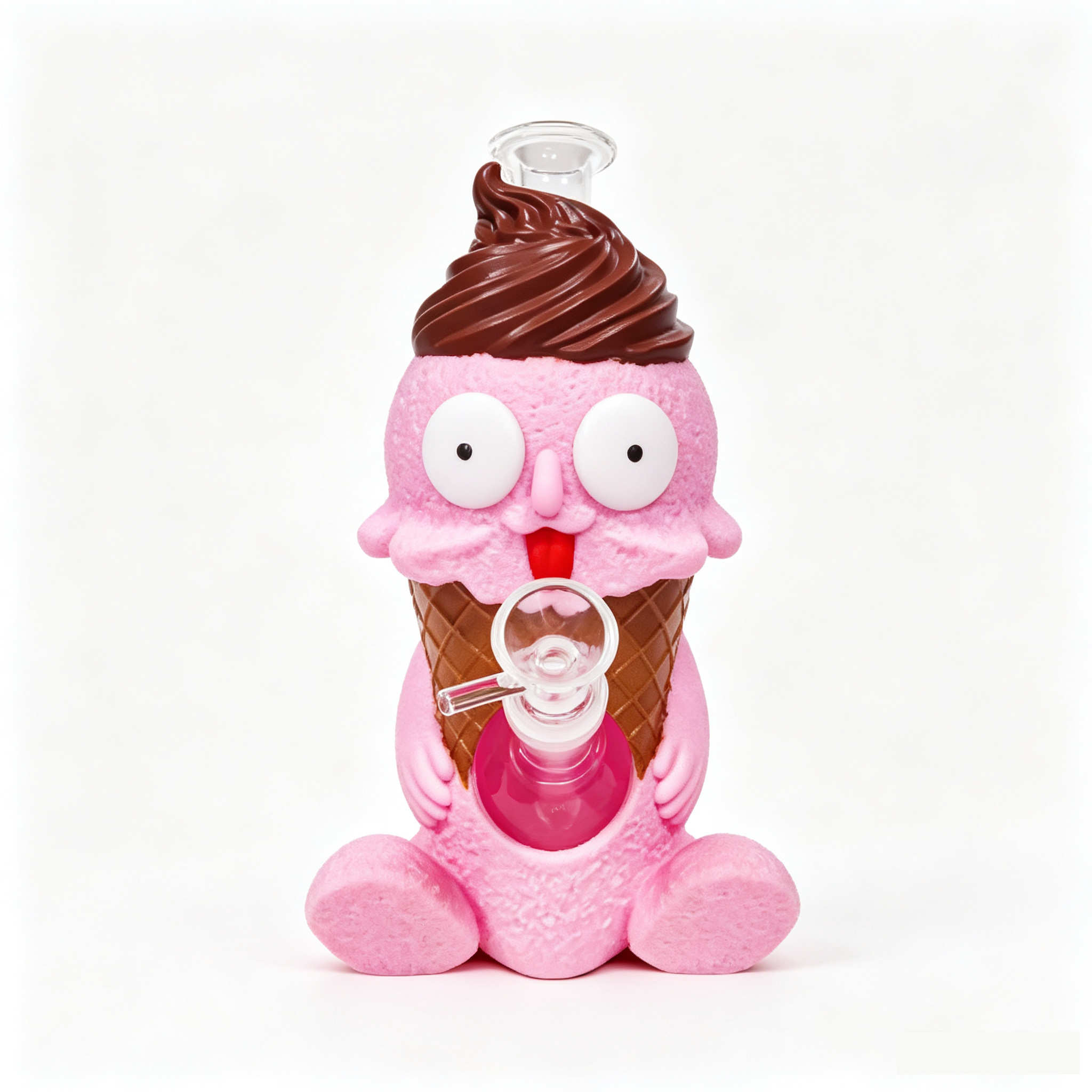9.25 in × 6.14 in × 5.39 in Cute Ice Cream Monster Silicone Water Pipe TD012 - Image 4