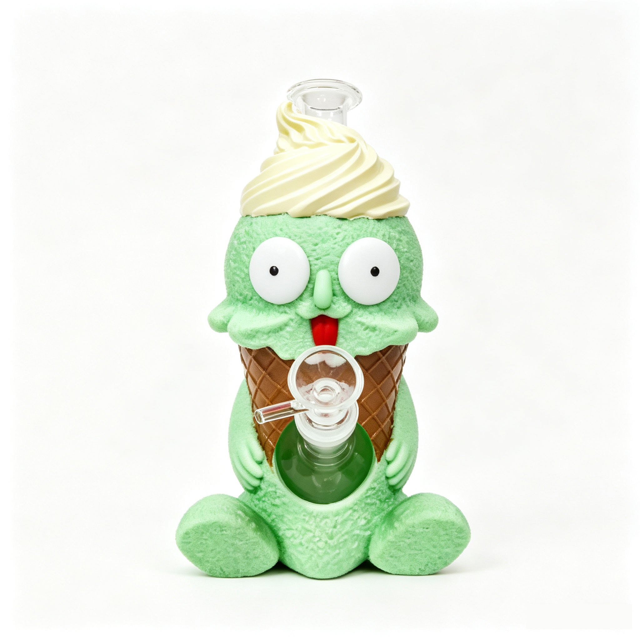 9.25 in × 6.14 in × 5.39 in Cute Ice Cream Monster Silicone Water Pipe TD012 - Image 5