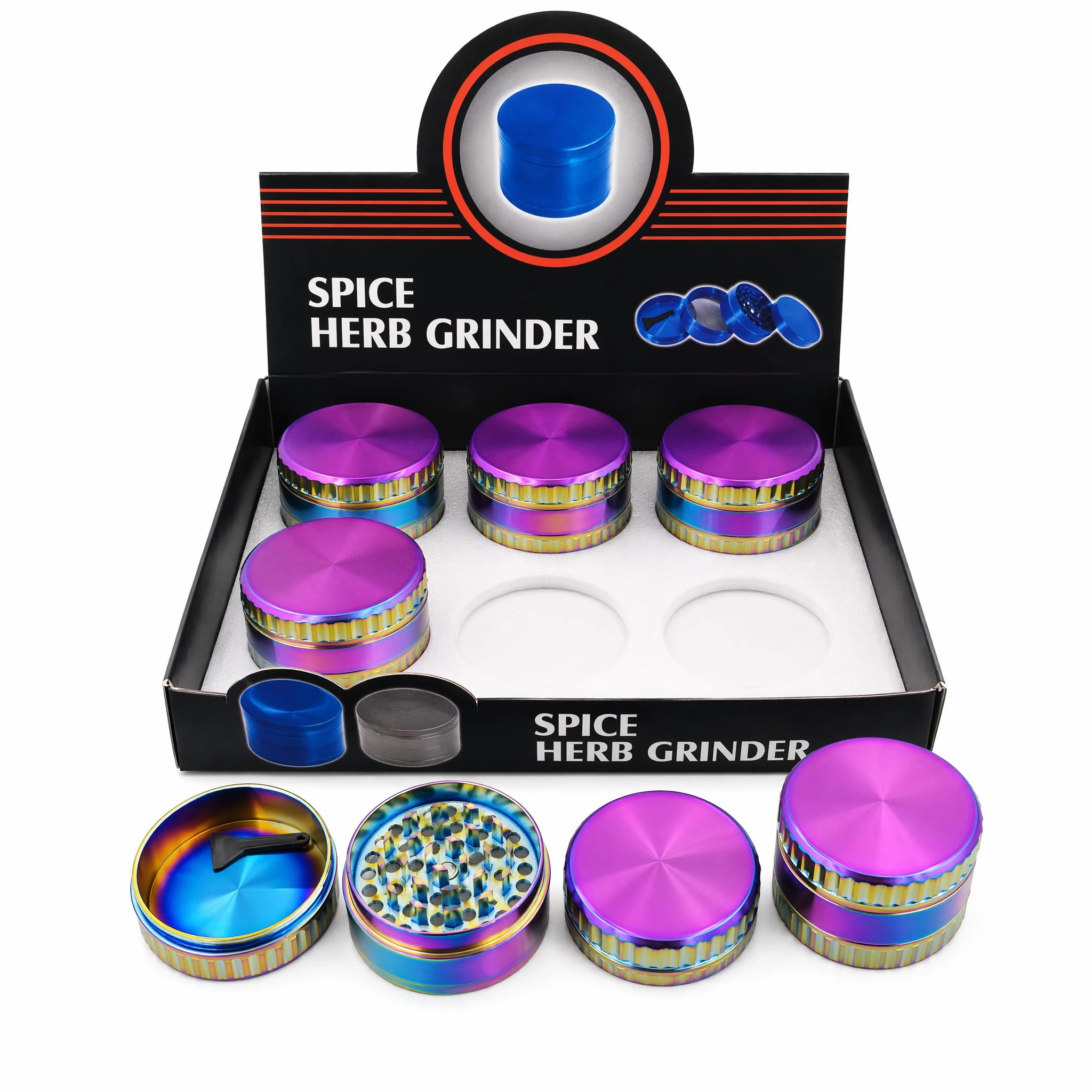 3 Layer 55mm Rainbow Zinc Alloy Herb Grinder | Colorful Metal Spice Crusher with Pollen Scraper ZGN605