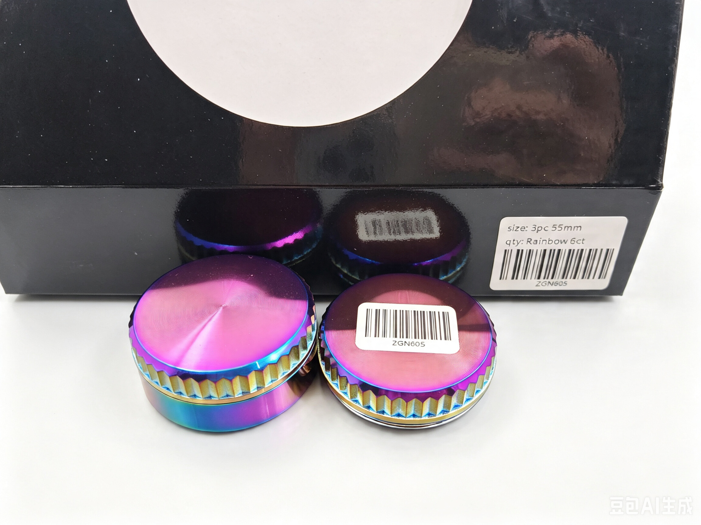 3 Layer 55mm Rainbow Zinc Alloy Herb Grinder | Colorful Metal Spice Crusher with Pollen Scraper ZGN605
