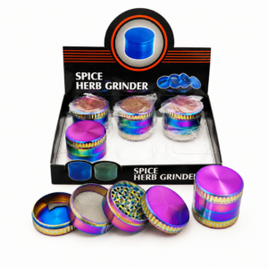 4 Layer 55mm Rainbow Zinc Alloy Herb Grinder | Iridescent Metal Spice Crusher with Pollen Catcher & Scraper ZGN606