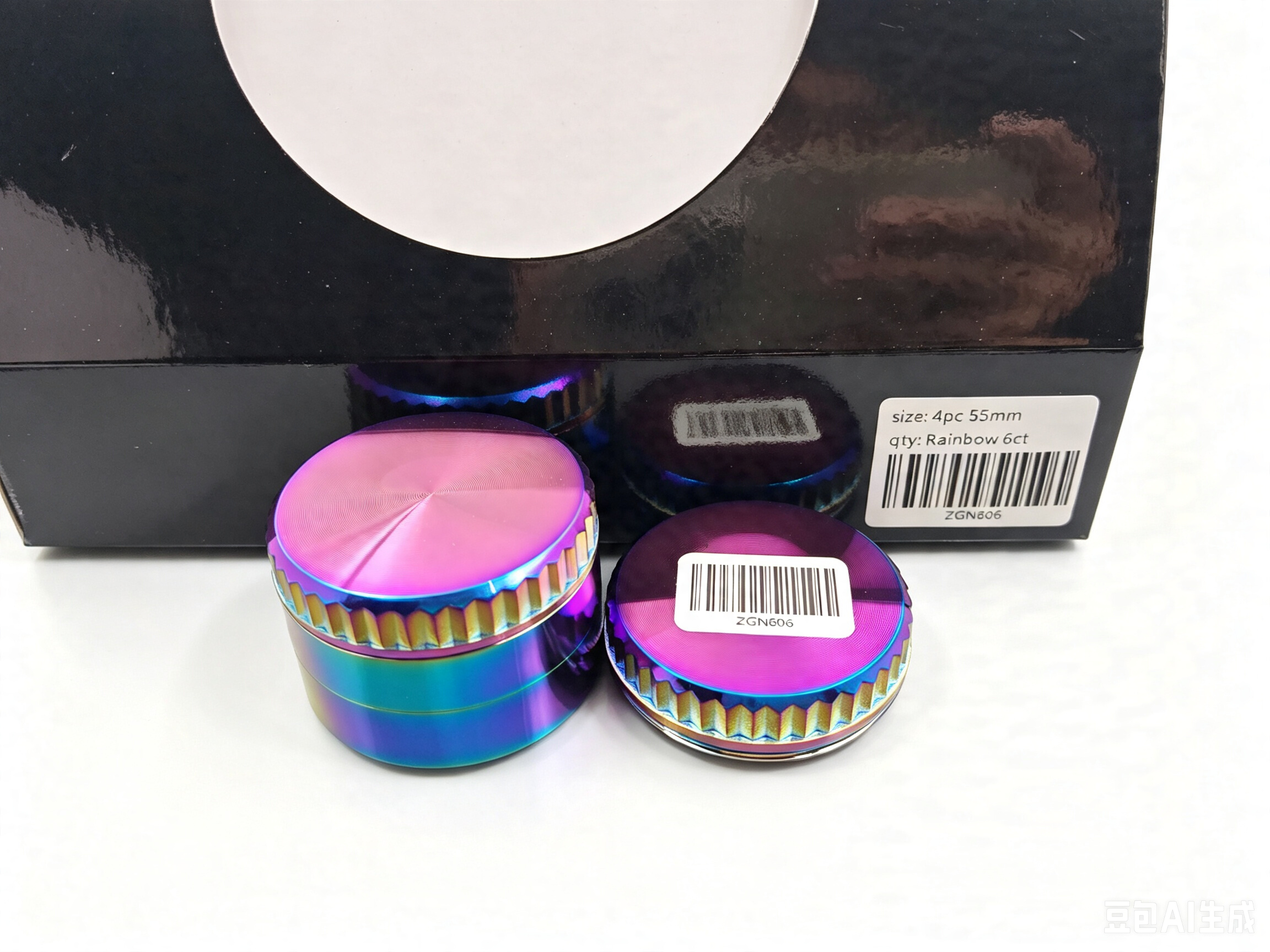 4 Layer 55mm Rainbow Zinc Alloy Herb Grinder | Iridescent Metal Spice Crusher with Pollen Catcher & Scraper ZGN606