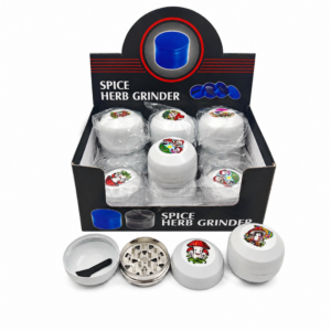 UV Printed Cartoon Logo Zinc Alloy Herb Grinder, 3 Layers 44mm×36mm Portable Mini Spice Crusher, Mixed Trendy Patterns Collectible ZNG2298