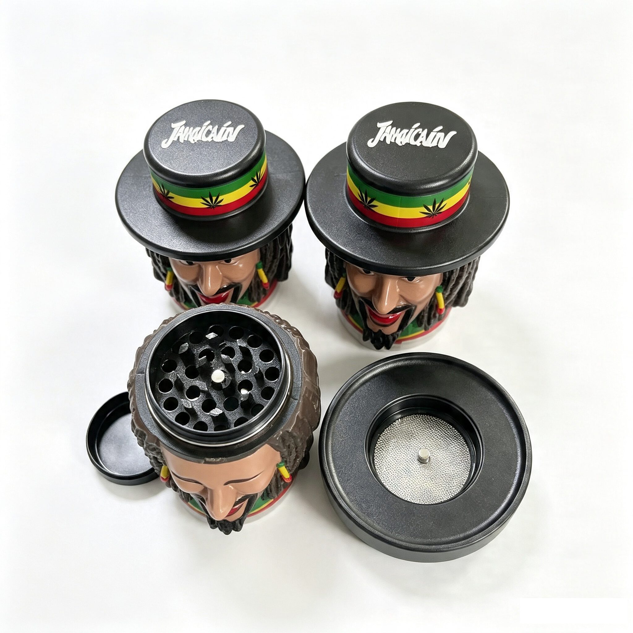 Vibrant Jamaican Rasta Man 4-Part Herb Grinder – Premium Acrylic Outer Shell & Solid Zinc Alloy Internal Grinding Mechanism ZNG306