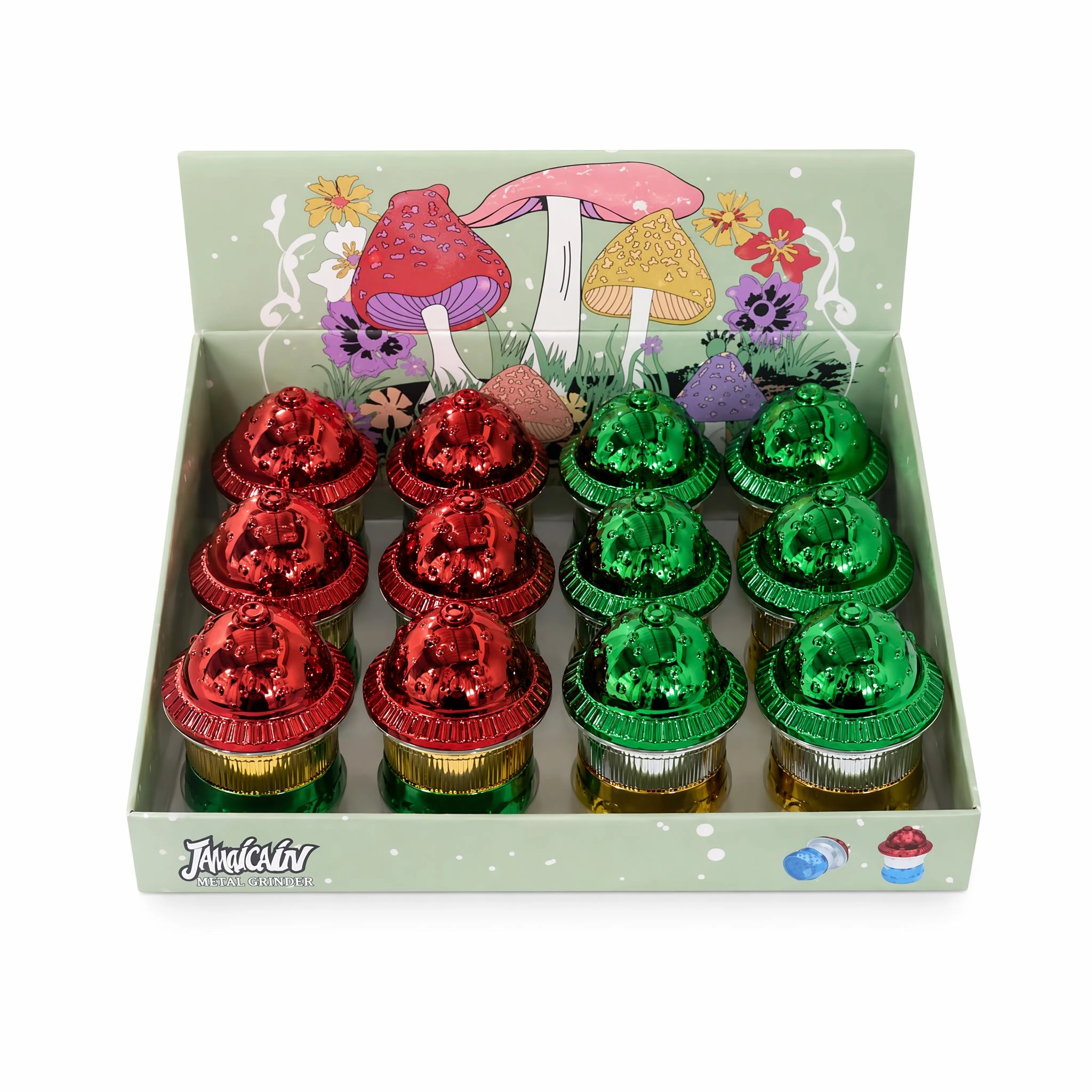 4-Layer Spotted Mushroom Herb Grinder, 59mm Diameter × 84mm Height, Mixed Color Transparent Acrylic Shell with Zinc Alloy Internal Grinding ZNG307C Parts, Jamaicain Psychedelic Cartoon Spice Crusher, 12pcs Retail Display Box ZNG307 - Image 7