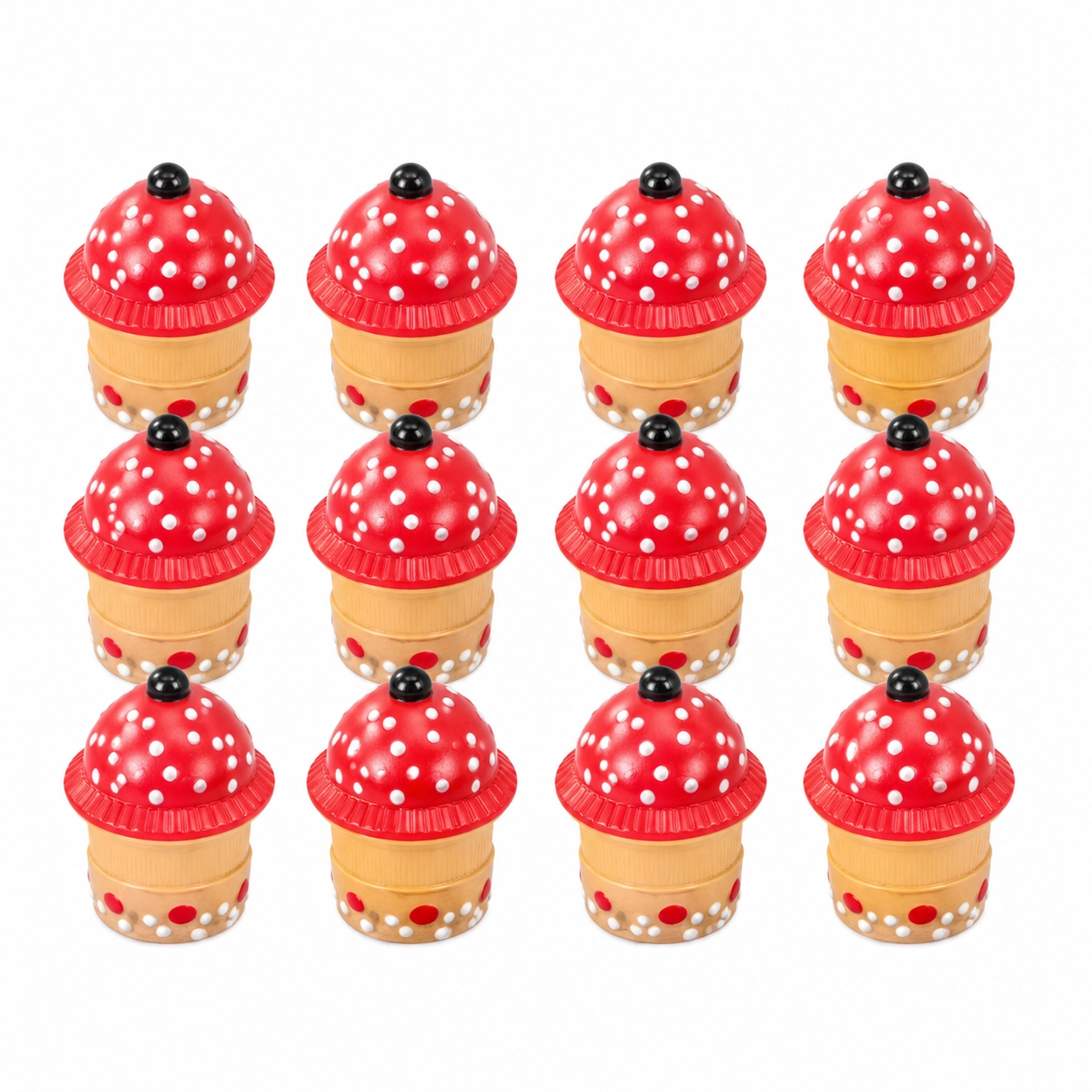 4-Layer Spotted Mushroom Herb Grinder, 59mm Diameter × 84mm Height, Mixed Color Transparent Acrylic Shell with Zinc Alloy Internal Grinding ZNG307C Parts, Jamaicain Psychedelic Cartoon Spice Crusher, 12pcs Retail Display Box ZNG307