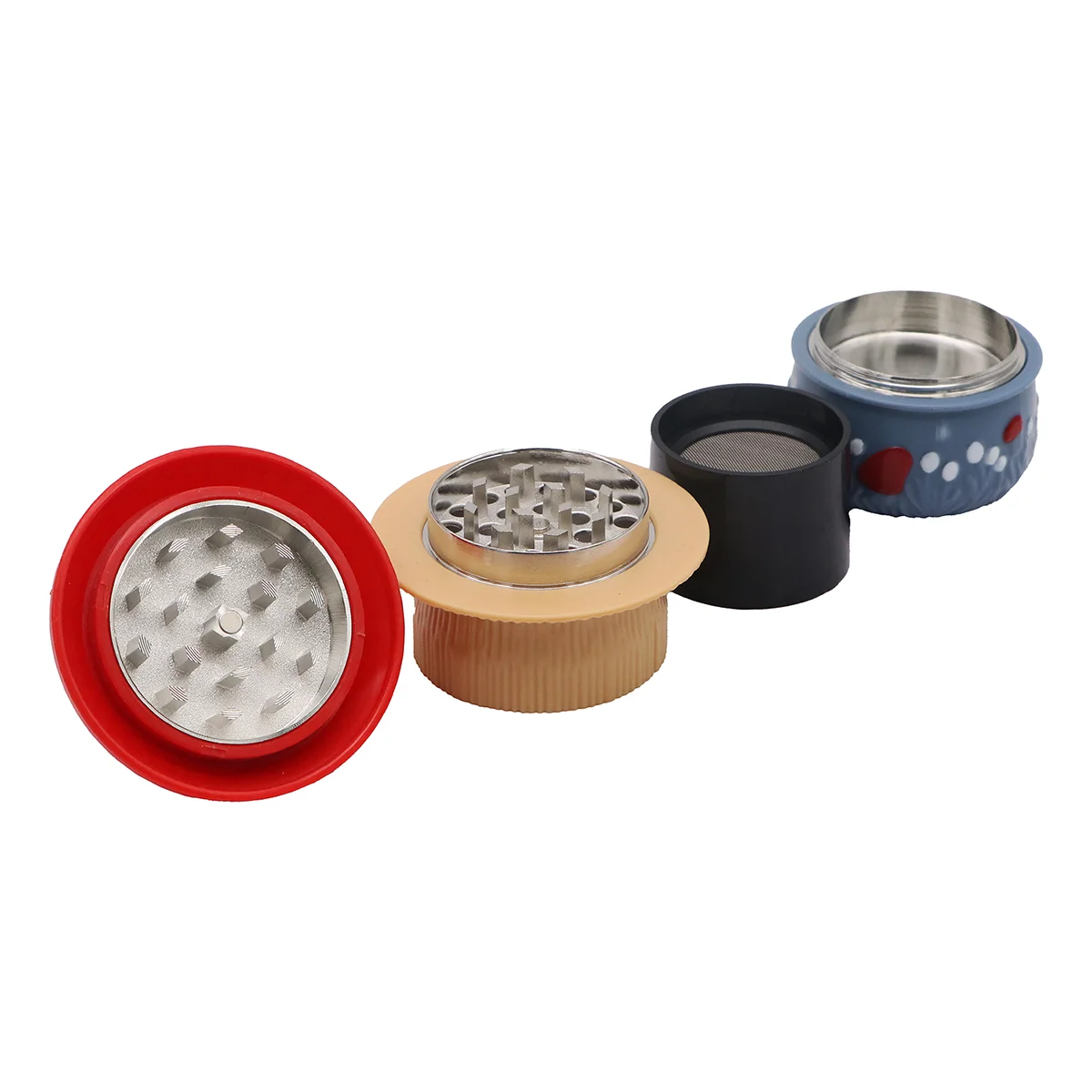 4-Layer Spotted Mushroom Herb Grinder, 59mm Diameter × 84mm Height, Mixed Color Transparent Acrylic Shell with Zinc Alloy Internal Grinding ZNG307C Parts, Jamaicain Psychedelic Cartoon Spice Crusher, 12pcs Retail Display Box ZNG307 - Image 4