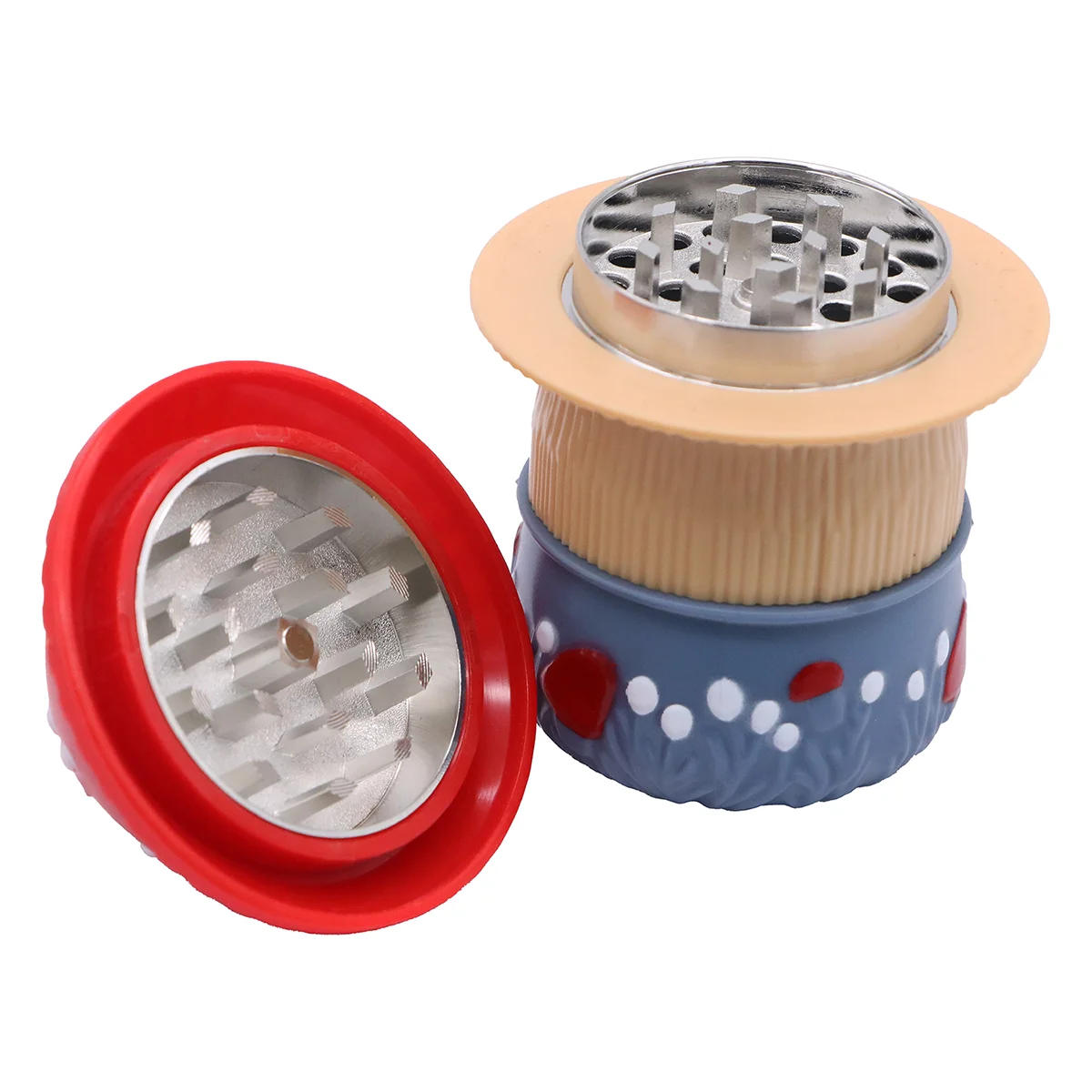 4-Layer Spotted Mushroom Herb Grinder, 59mm Diameter × 84mm Height, Mixed Color Transparent Acrylic Shell with Zinc Alloy Internal Grinding ZNG307C Parts, Jamaicain Psychedelic Cartoon Spice Crusher, 12pcs Retail Display Box ZNG307 - Image 6
