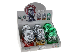 4-Layer Stormtrooper Star Wars Herb Grinder, 60mm Diameter × 102mm Height, Multi Electroplated Transparent Acrylic Shell with Zinc Alloy Internal Grinding Parts, Movie Pop Culture Novelty Spice Crusher, 6pcs Assorted Color Retail Display Box ZNG308