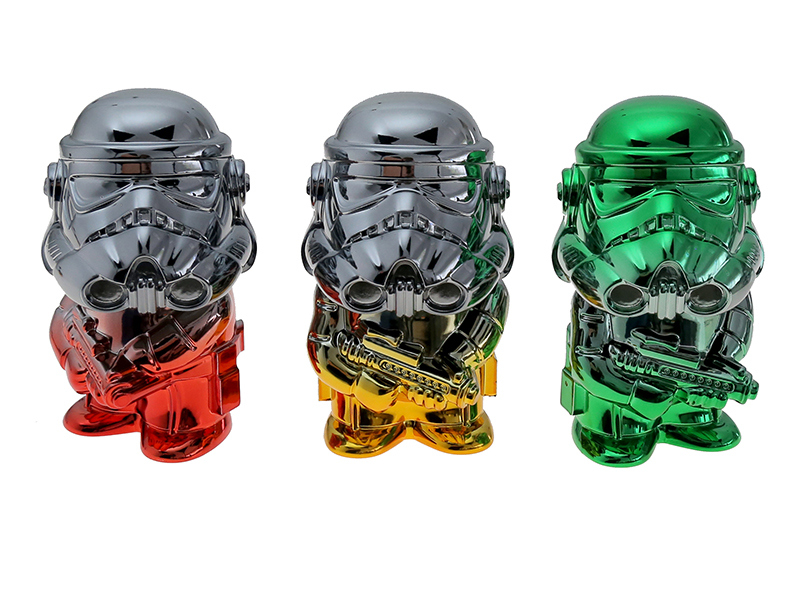 4-Layer Stormtrooper Star Wars Herb Grinder, 60mm Diameter × 102mm Height, Multi Electroplated Transparent Acrylic Shell with Zinc Alloy Internal Grinding Parts, Movie Pop Culture Novelty Spice Crusher, 6pcs Assorted Color Retail Display Box ZNG308