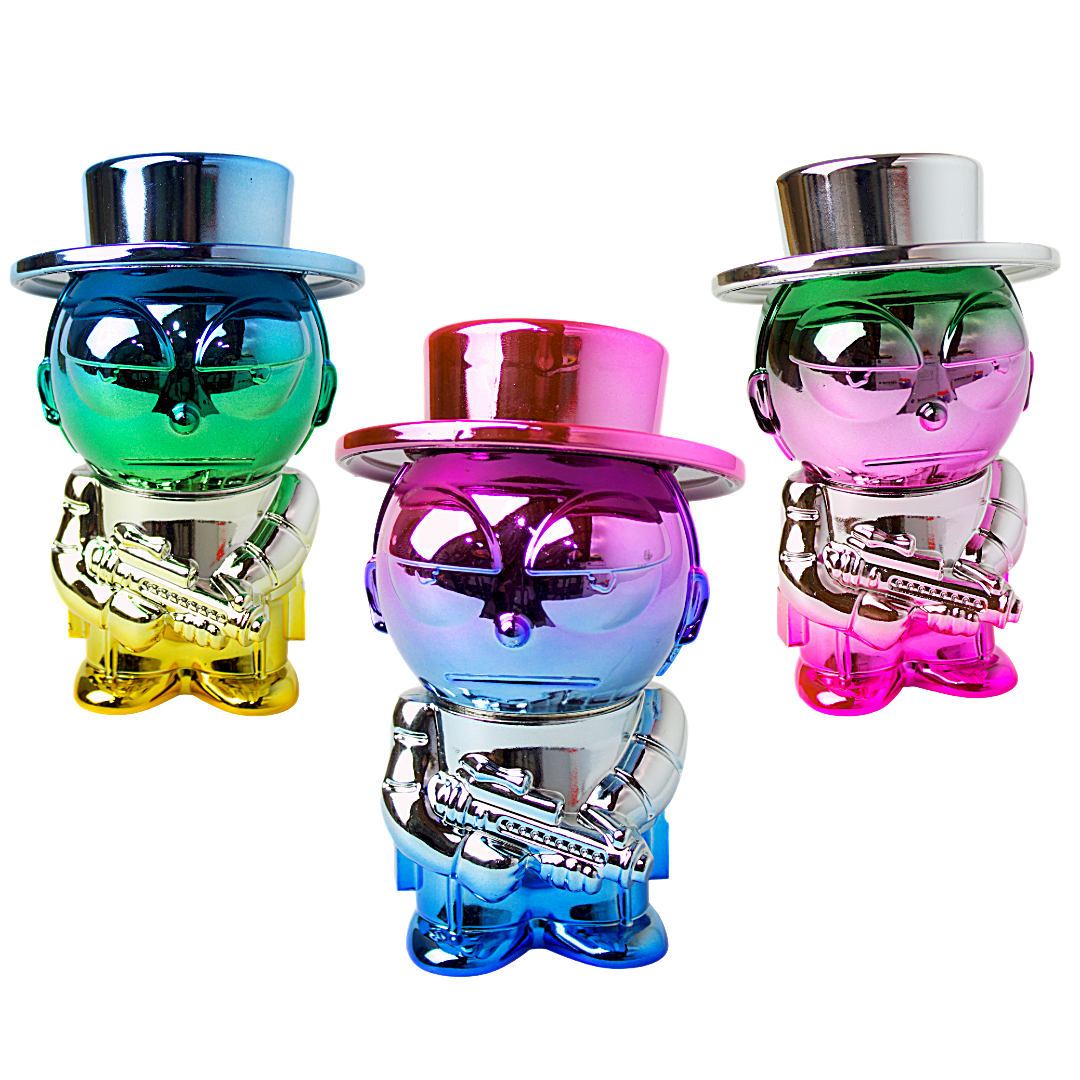 76mm 4-Layer Rainbow Electroplated Gangster Cartoon Man Herb Grinder, ZNG315