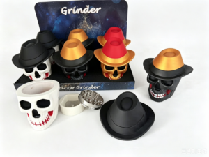 Vintage Fedora Hat Skull 4 Layer Dry Herb Grinder – Acrylic & Zinc Alloy Spice Mill ZNG797
