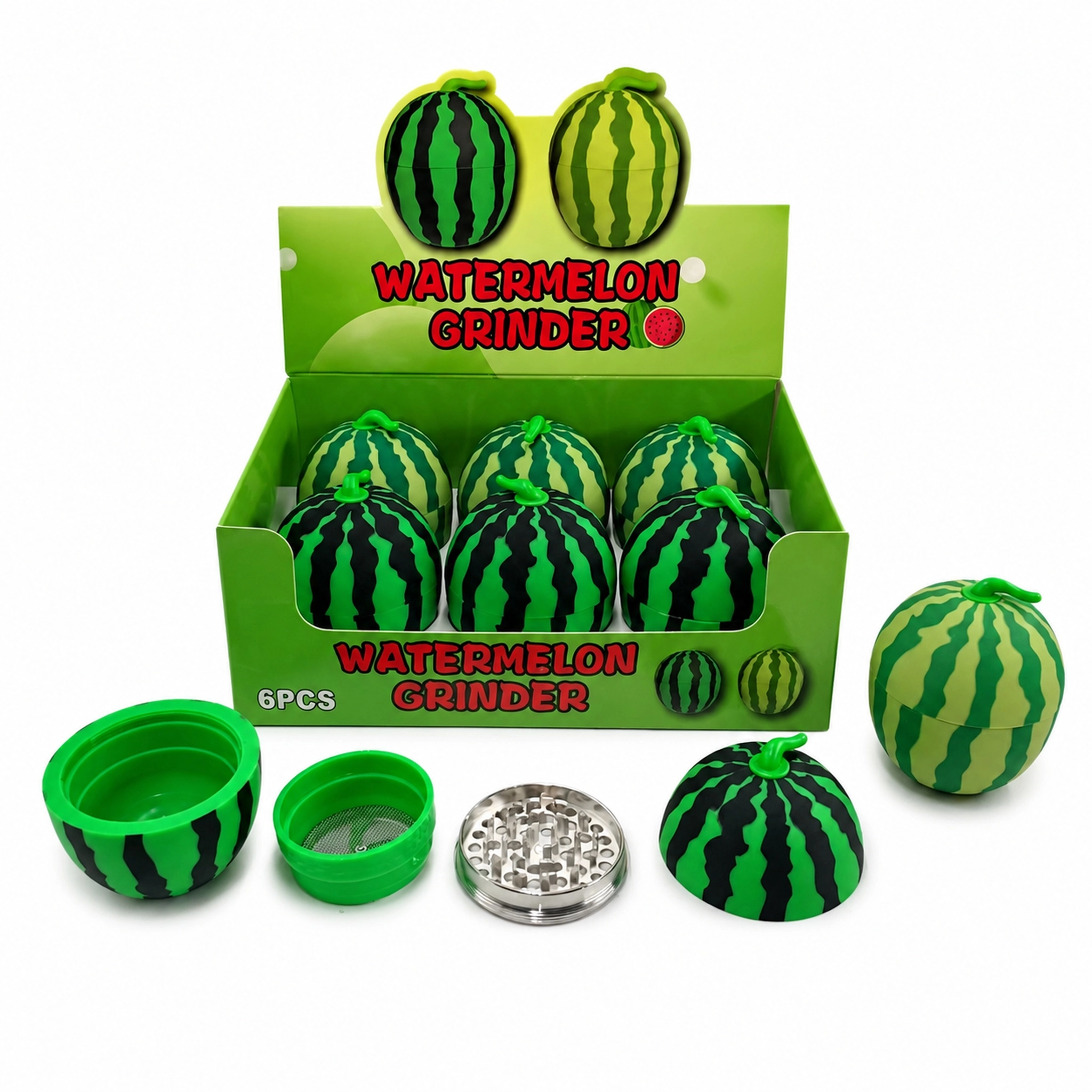 Cute Watermelon Shape 4-Layer Silicone Herb Grinder Portable Zinc Spice Crusher with Pollen Catcher ZNG801