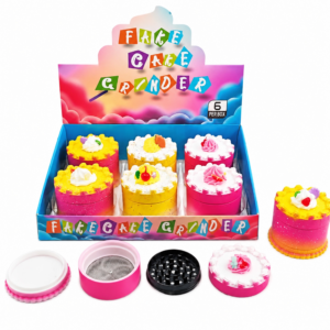Cute Fake Cake 4-Layer Herb Grinder, Soft Silicone Shell Zinc Alloy Spice Crusher with Pollen Catcher Mesh Screen ZNG805