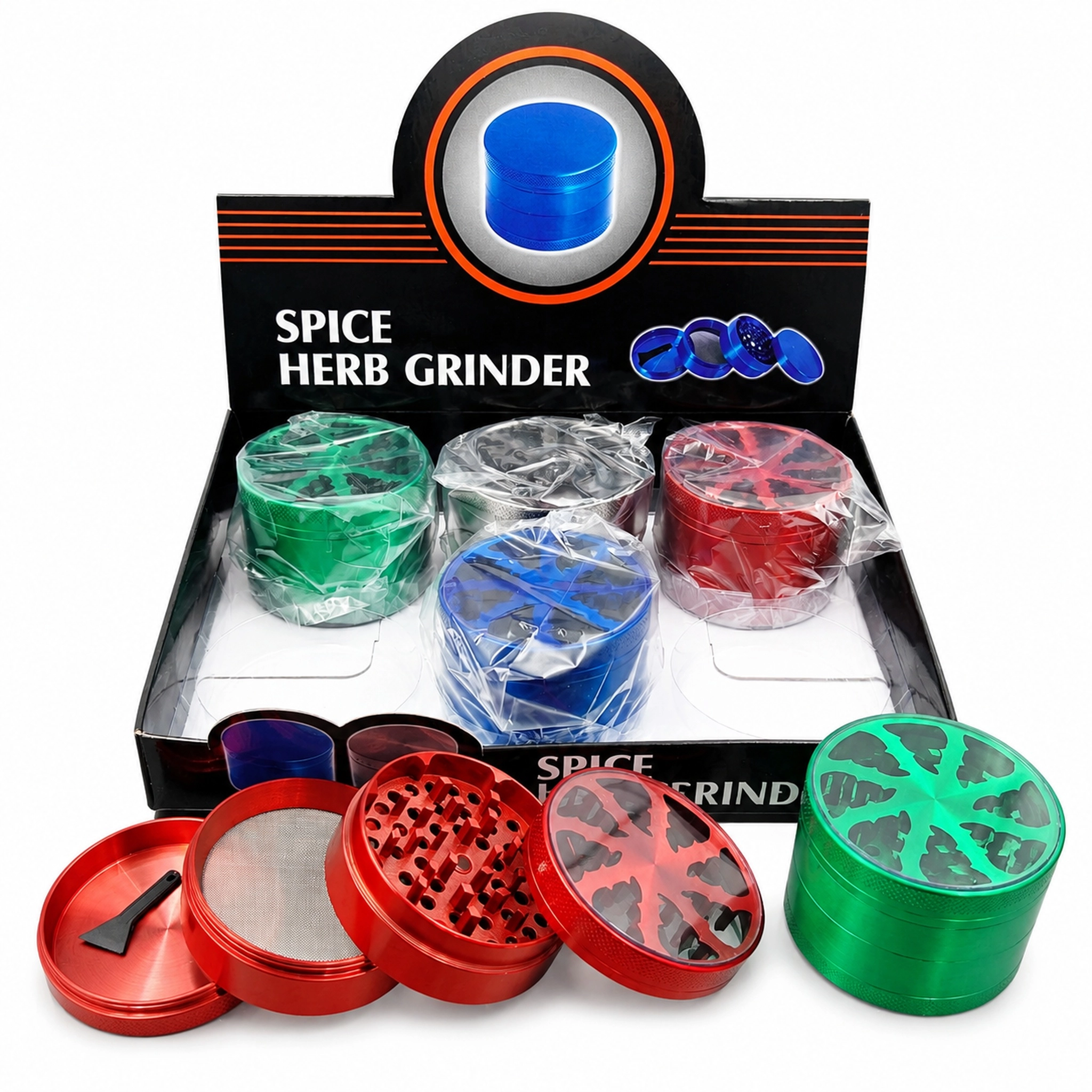 63mm 4-Piece Zinc Alloy Herb Grinder with Clear Window Top ZNG852