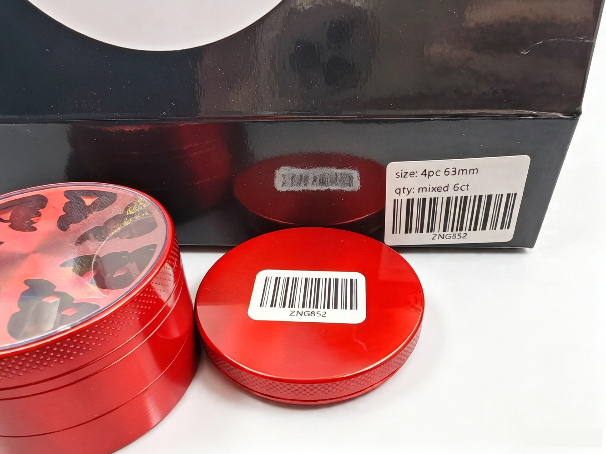63mm 4-Piece Zinc Alloy Herb Grinder with Clear Window Top ZNG852 - Image 7