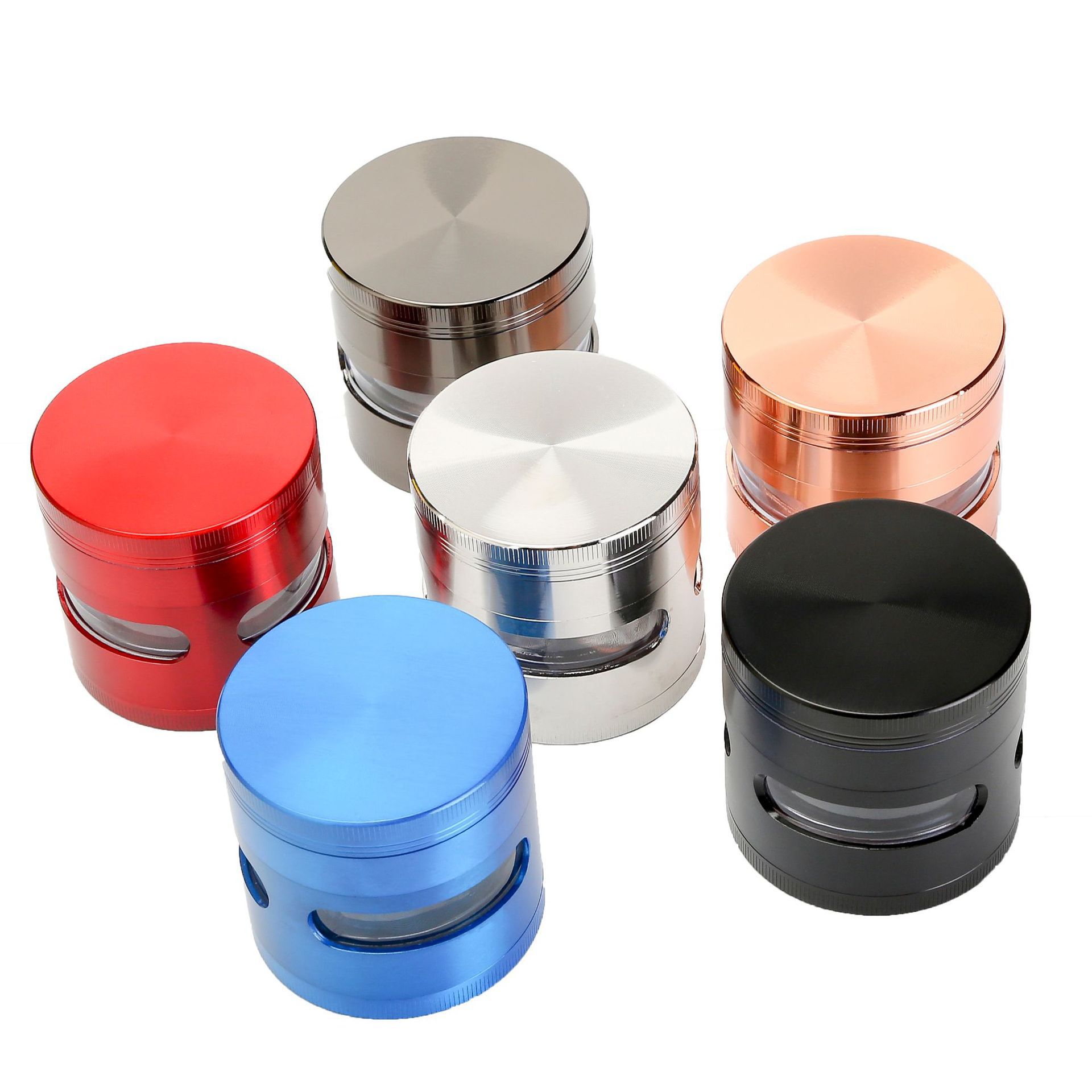 63mm 4-Piece Zinc Alloy Herb Grinder with 4 Side View Windows ZNG853