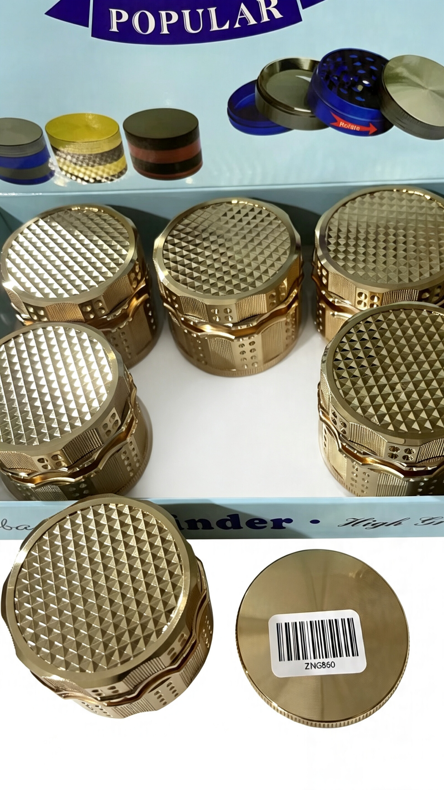63mm 4-Piece Luxury Gold Zinc Alloy Herb Grinder ZNG860 - Image 4
