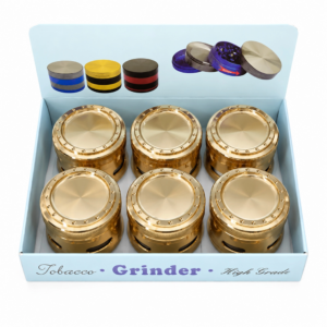 63mm 4-Part Gold Plated Zinc Alloy Herb Grinder with Side View Windows ZNG861