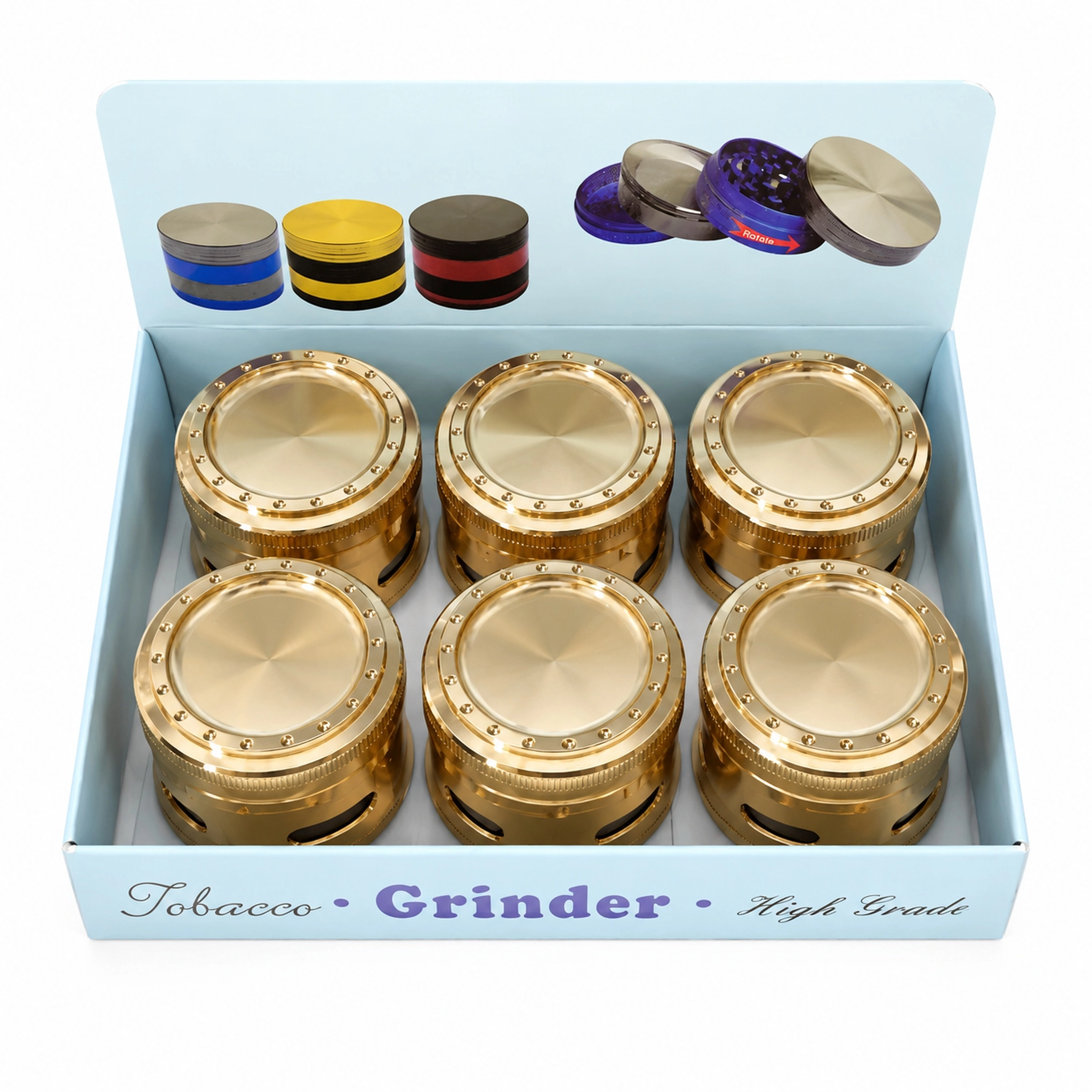 63mm 4-Part Gold Plated Zinc Alloy Herb Grinder with Side View Windows ZNG861
