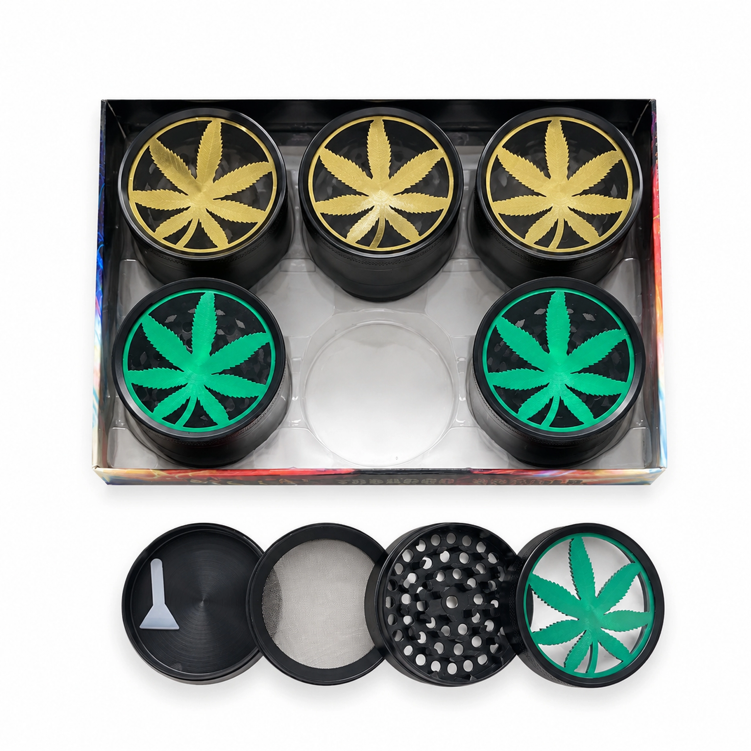 63mm 4-Piece Zinc Alloy Herb Grinder with Clear Leaf Window Top ZNG866