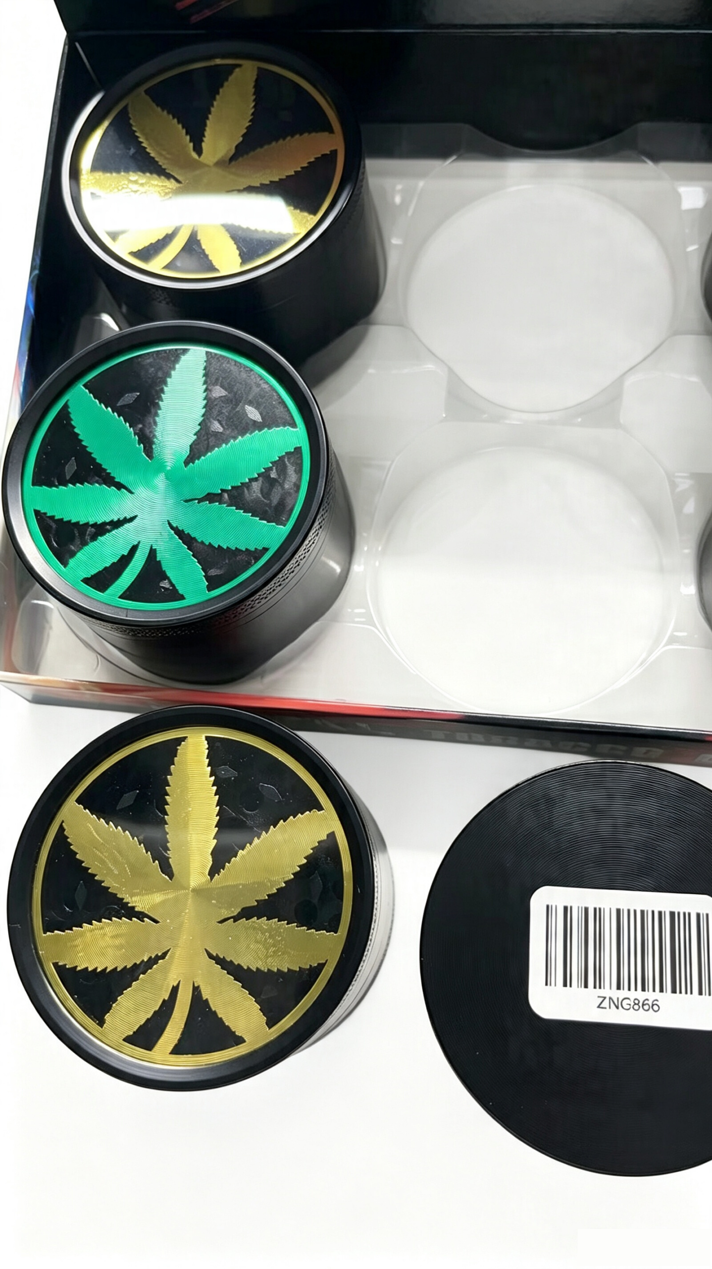 63mm 4-Piece Zinc Alloy Herb Grinder with Clear Leaf Window Top ZNG866