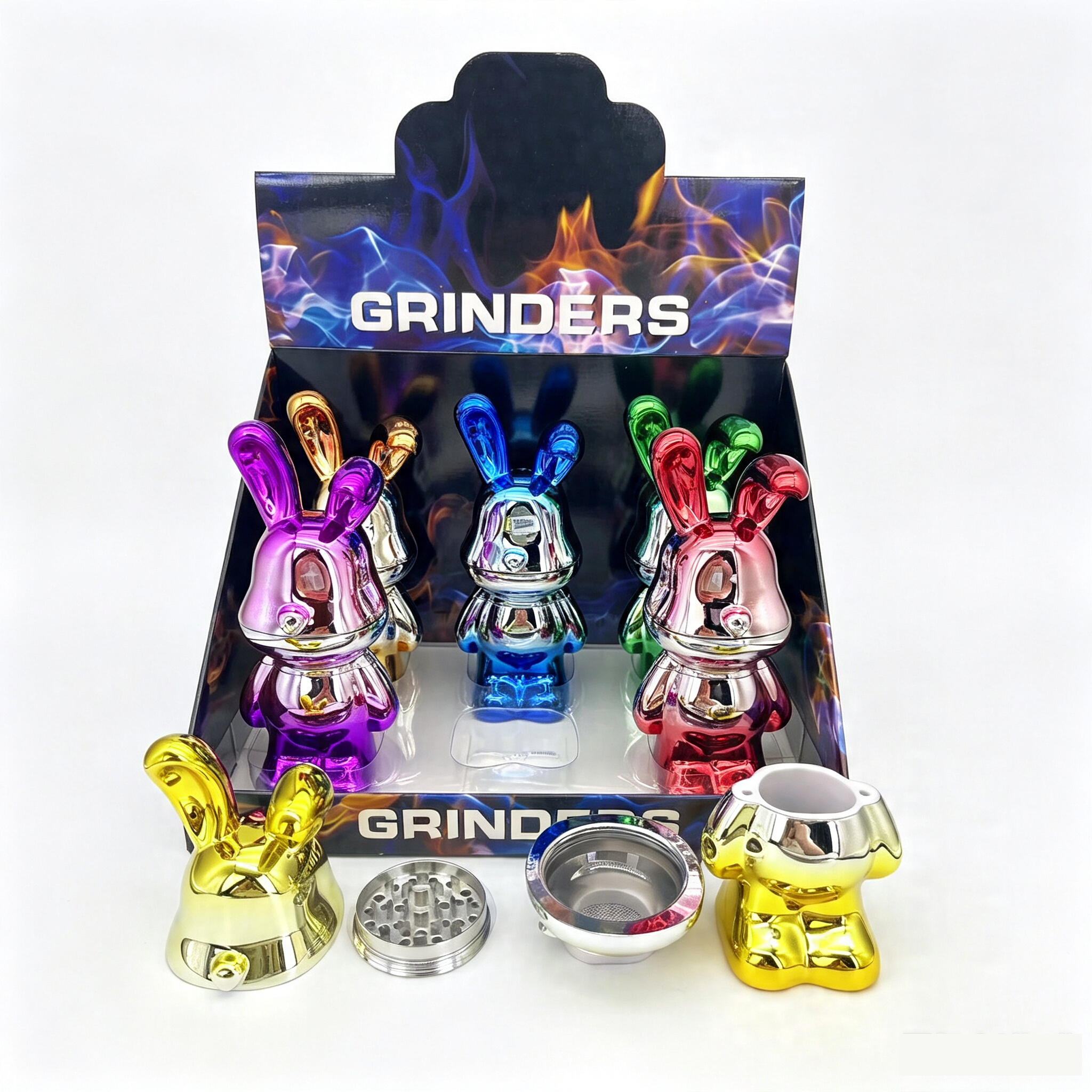 70×170mm 4 Layer Mirror Electroplated Bunny Zinc Alloy Herb Grinder ZNG876
