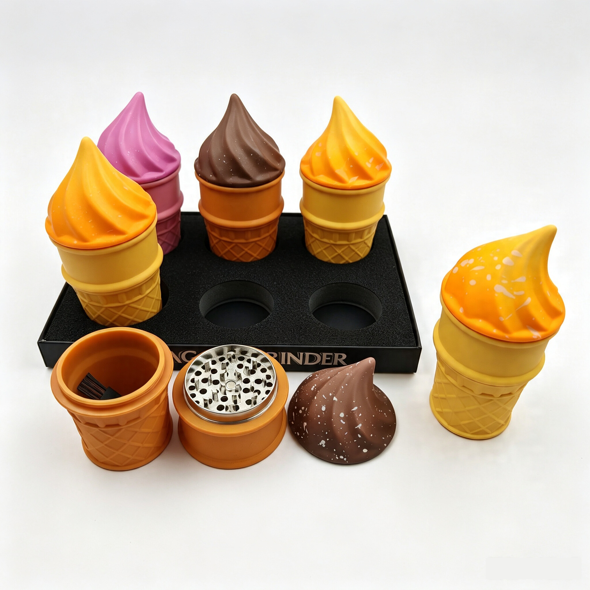 60×124mm 4 Layer Ice Cream Cone Zinc Alloy Herb Grinder ZNG879