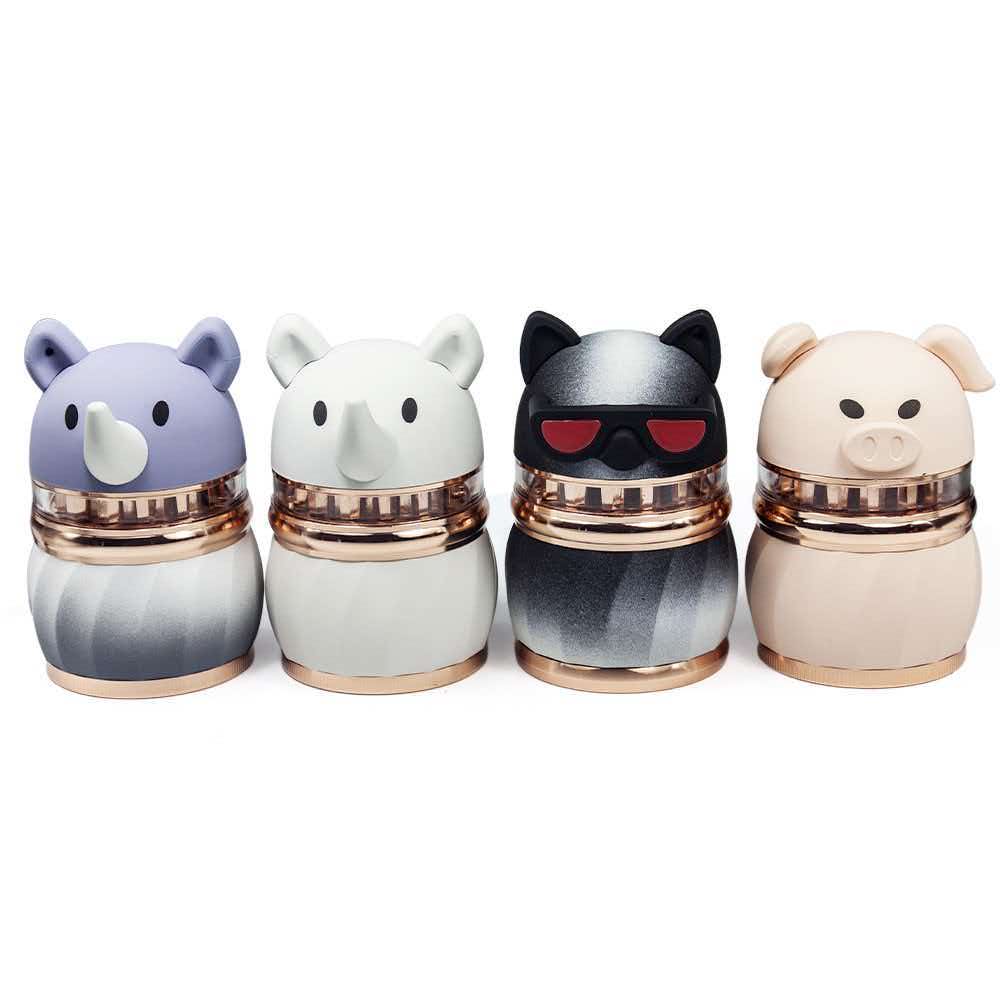 62×105mm 4 Layer Cartoon Pig Elephant Rhino Zinc Alloy Herb Grinder ZNG883