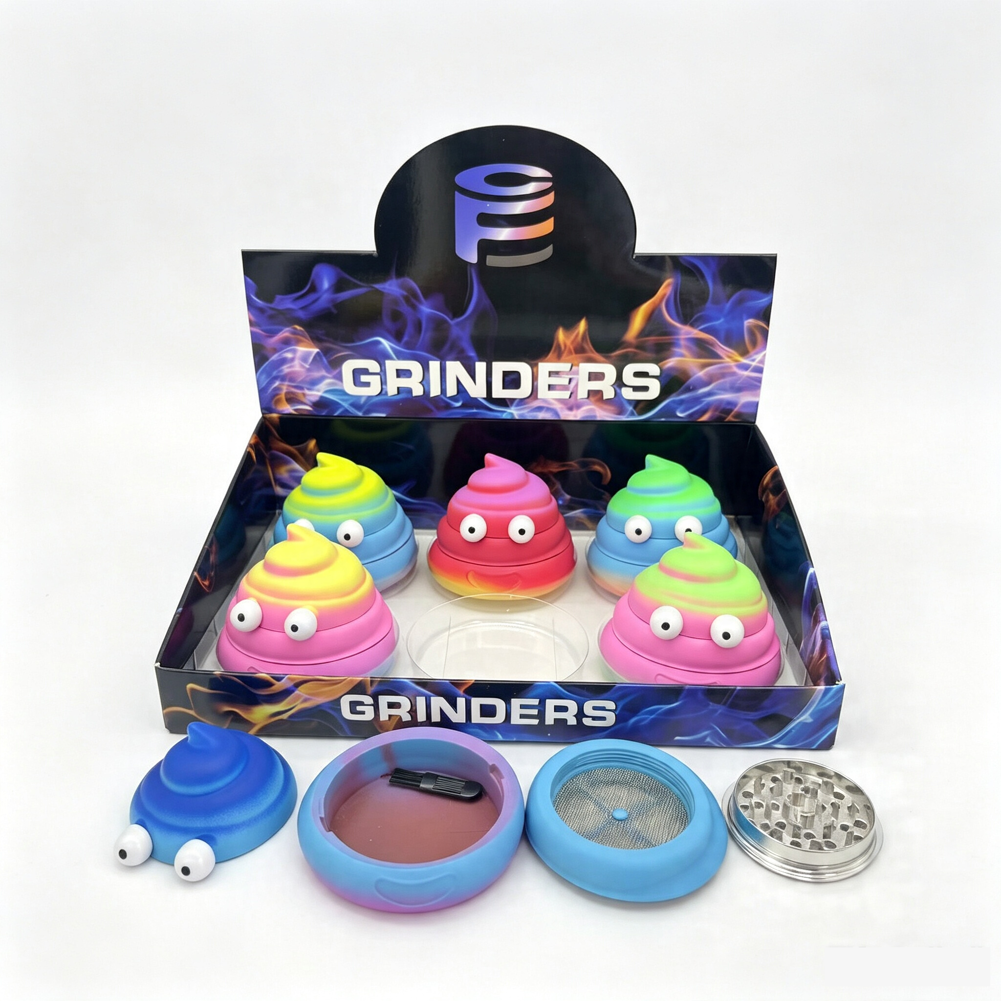 75×65mm 3 Layer Gradient Rainbow Poop Emoji Zinc Alloy Herb Grinder ZNG886