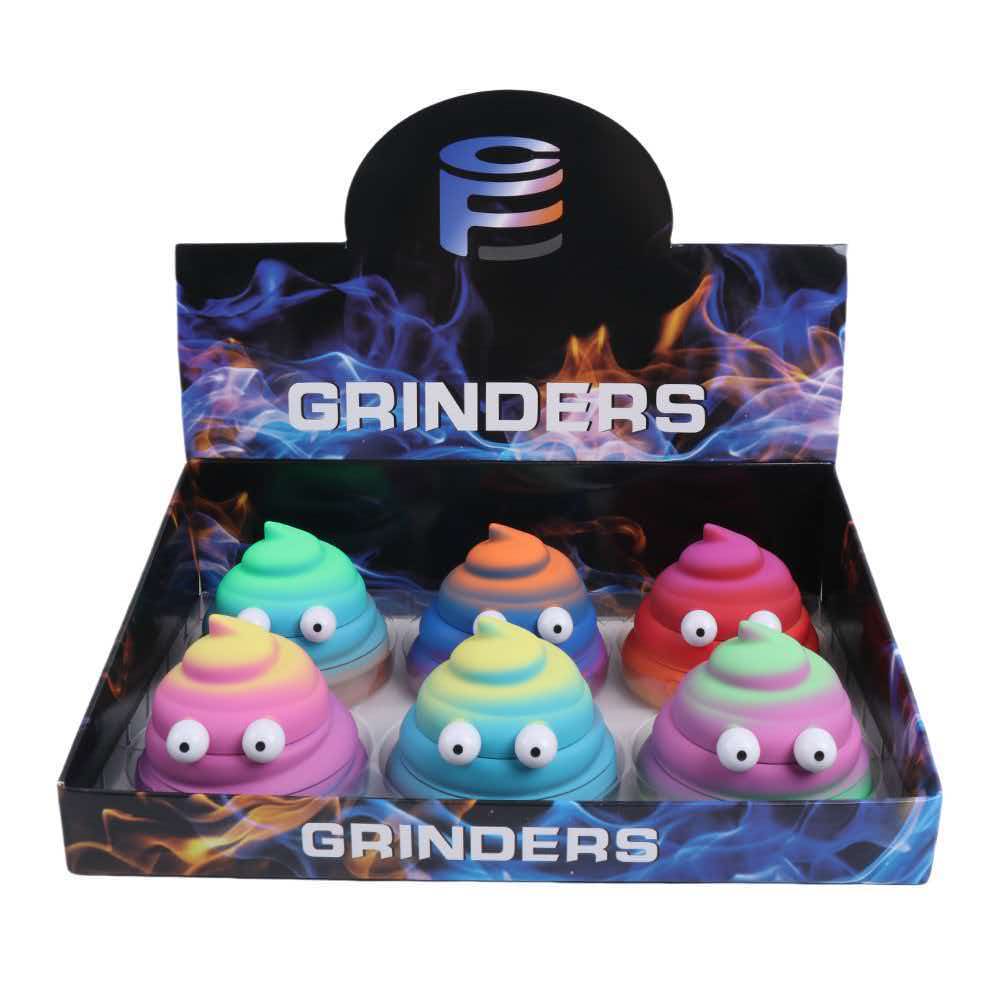 75×65mm 3 Layer Gradient Rainbow Poop Emoji Zinc Alloy Herb Grinder ZNG886