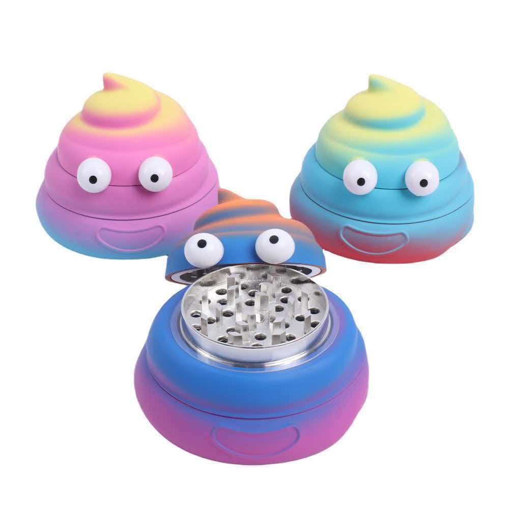 75×65mm 3 Layer Gradient Rainbow Poop Emoji Zinc Alloy Herb Grinder ZNG886 - Image 3