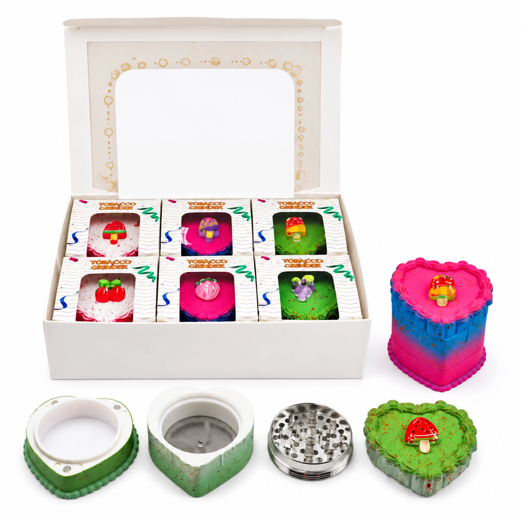 64×56mm Cute Cake Dessert 4-Layer Zinc Alloy Herb Grinder ZNG889