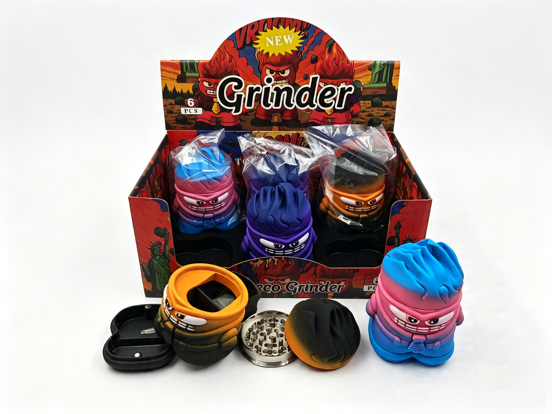 87×113mm Matte Flame Monster 4-Layer Zinc Alloy Herb Grinder ZNG891