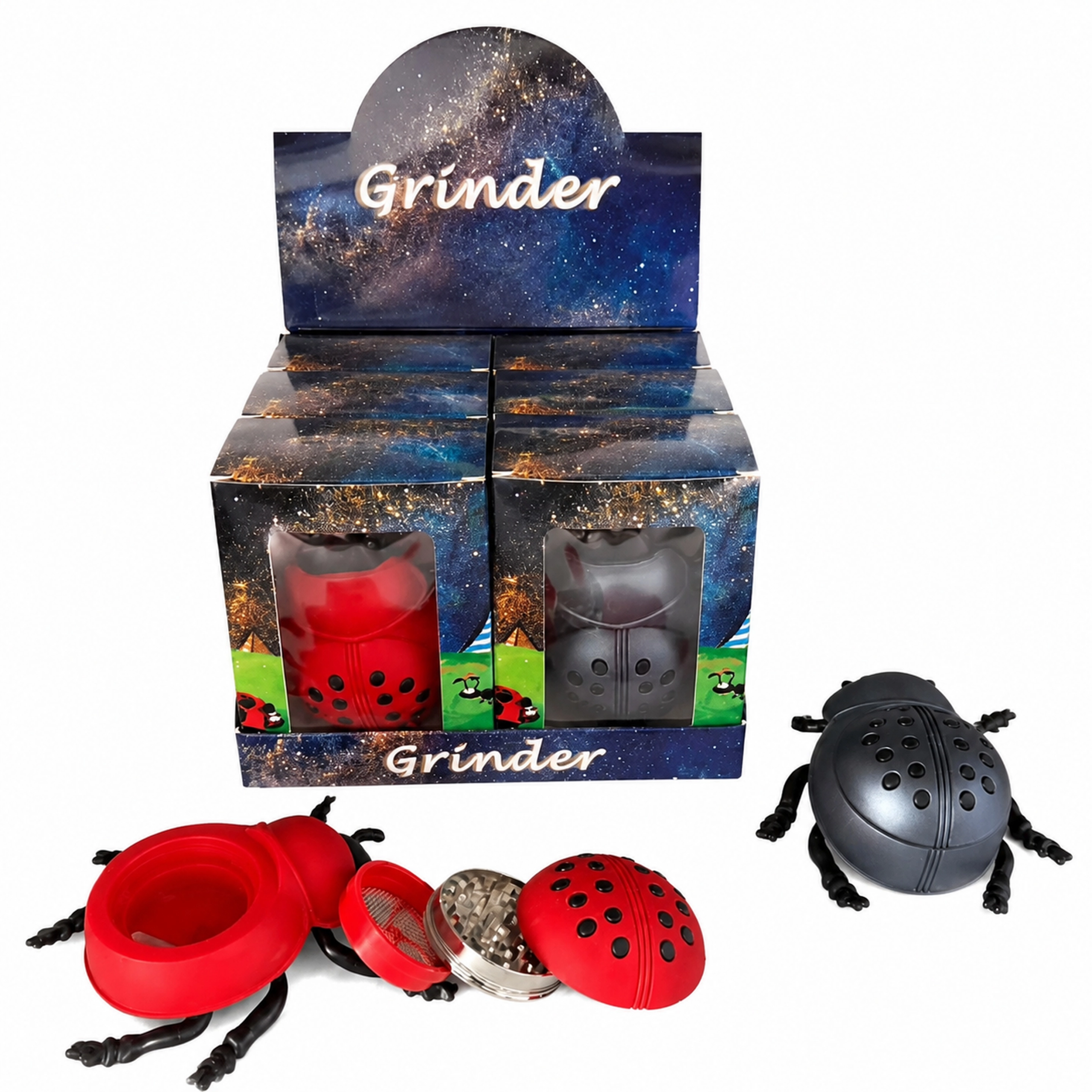 110×130×53mm Novelty 3D Ladybug Beetle 4-Layer Zinc Alloy Herb Grinder ZNG893