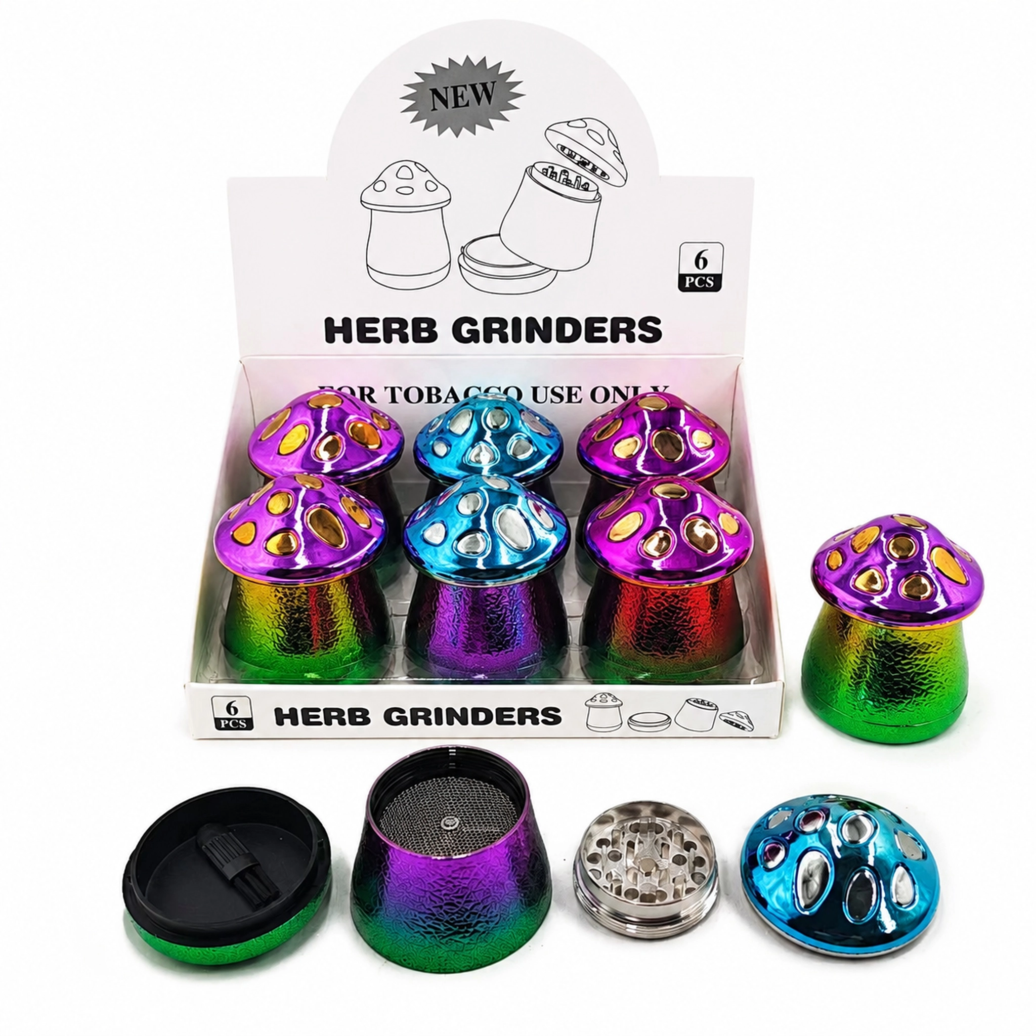 55x67mm Cute Rainbow Mushroom Herb Grinder 4 Layer Zinc Alloy Spice Grinder ZNG898