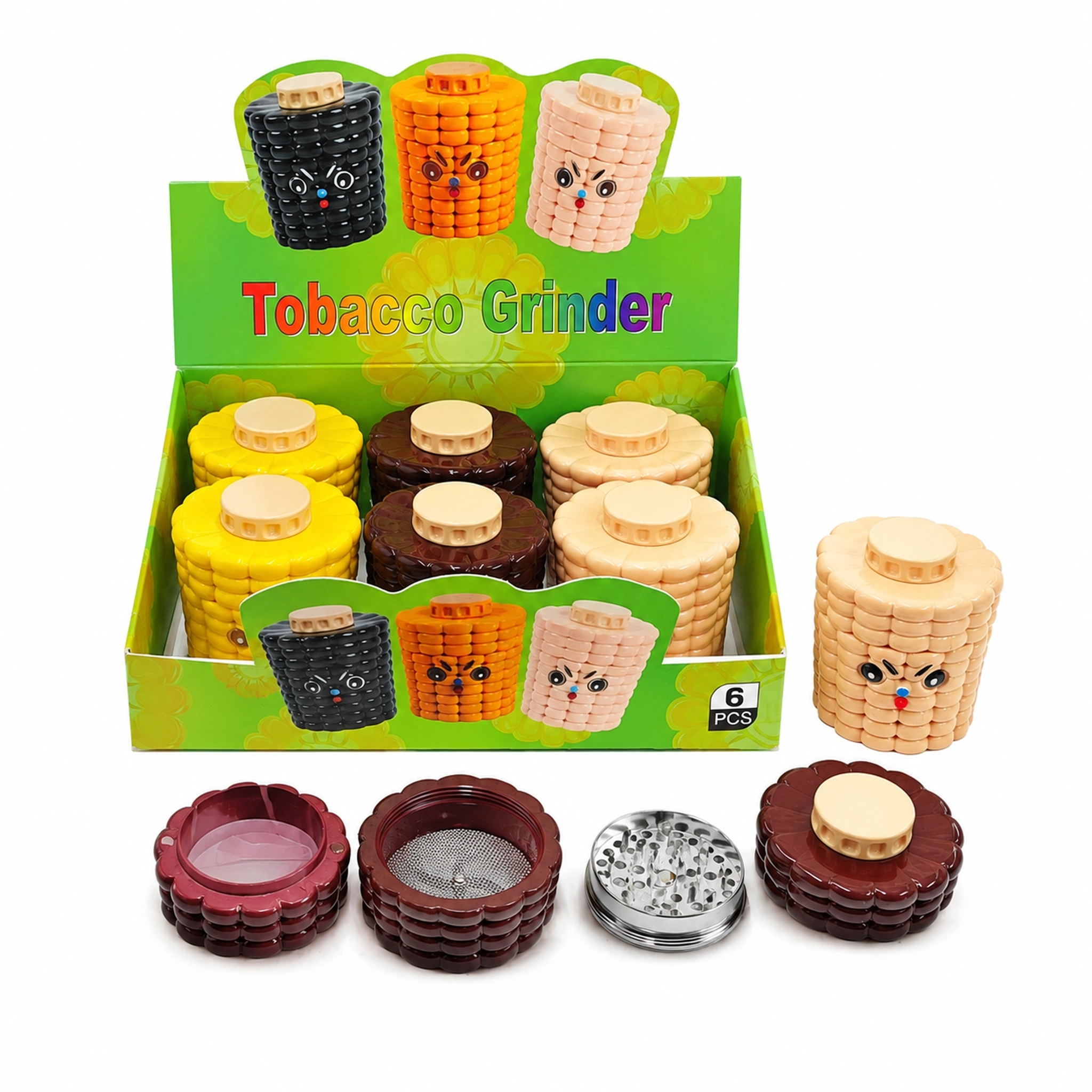 65x71mm Cute Corn Shaped Herb Grinder 4 Layer Zinc Alloy Tobacco Grinder ZNG899