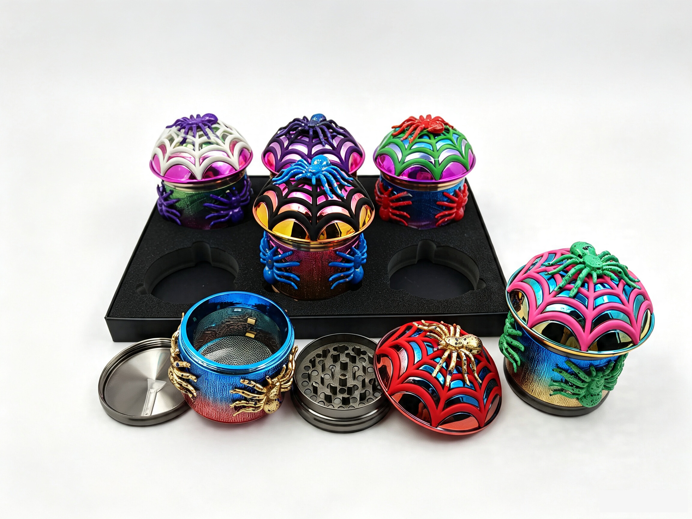 80x92mm Gothic 3D Spider Web Herb Grinder 4 Layer Zinc Alloy Tobacco Spice Grinder ZNG900