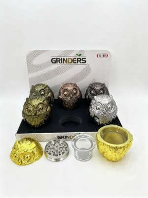 66x79mm Vintage 3D Owl Head Herb Grinder 4 Layer Zinc Alloy Spice Tobacco Grinder ZNG901